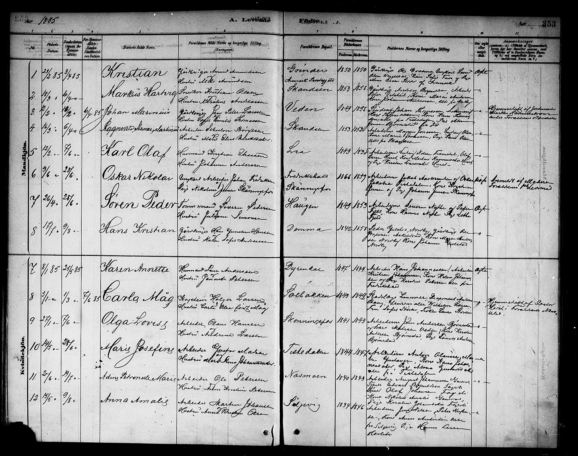 Berg prestekontor Kirkebøker, SAO/A-10902/F/Fb/L0001: Parish register (official) no. II 1, 1878-1887, p. 353