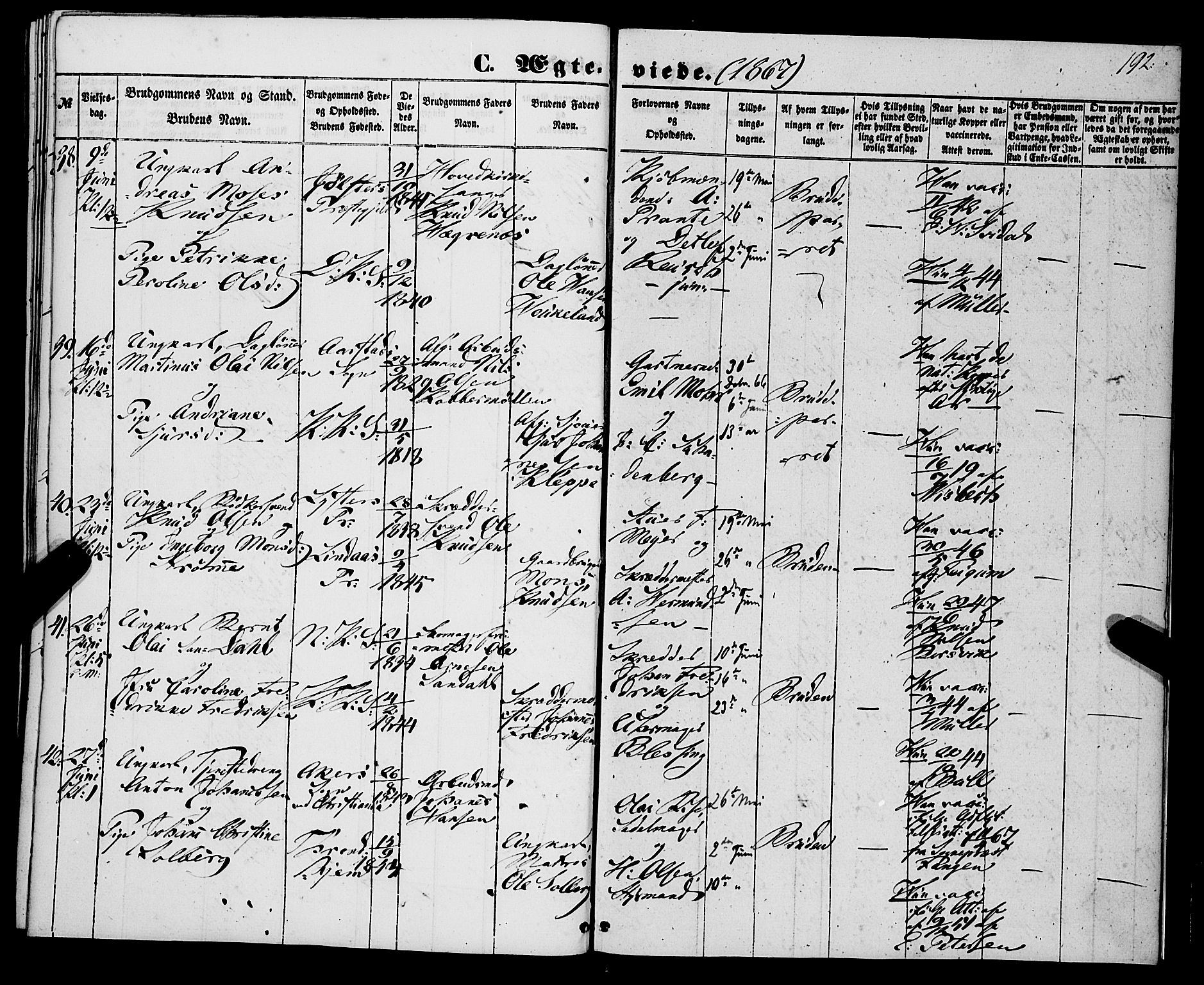 Korskirken sokneprestembete, AV/SAB-A-76101/H/Haa/L0035: Parish register (official) no. D 2, 1852-1867, p. 192