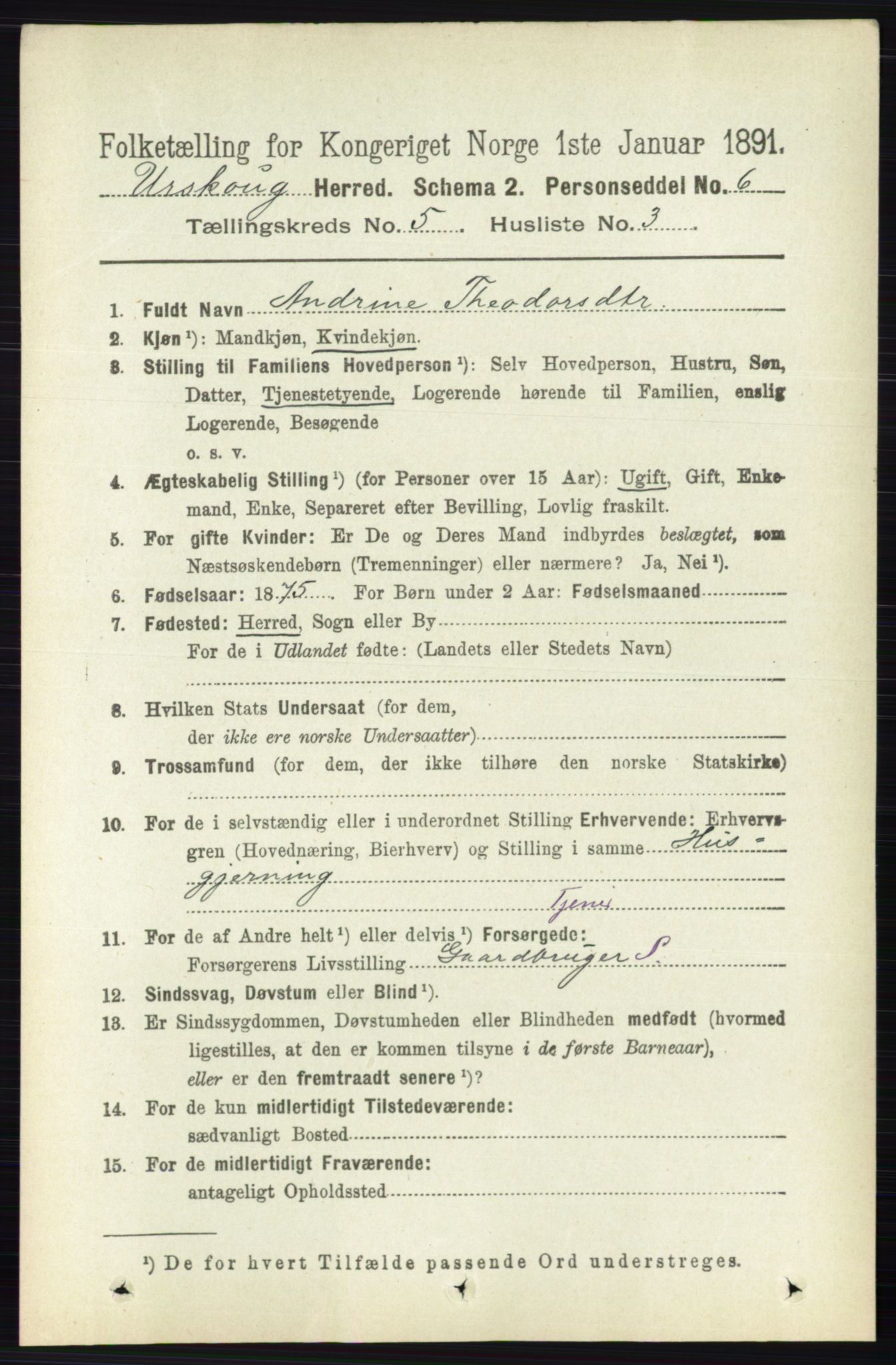 RA, 1891 census for 0224 Aurskog, 1891, p. 2078