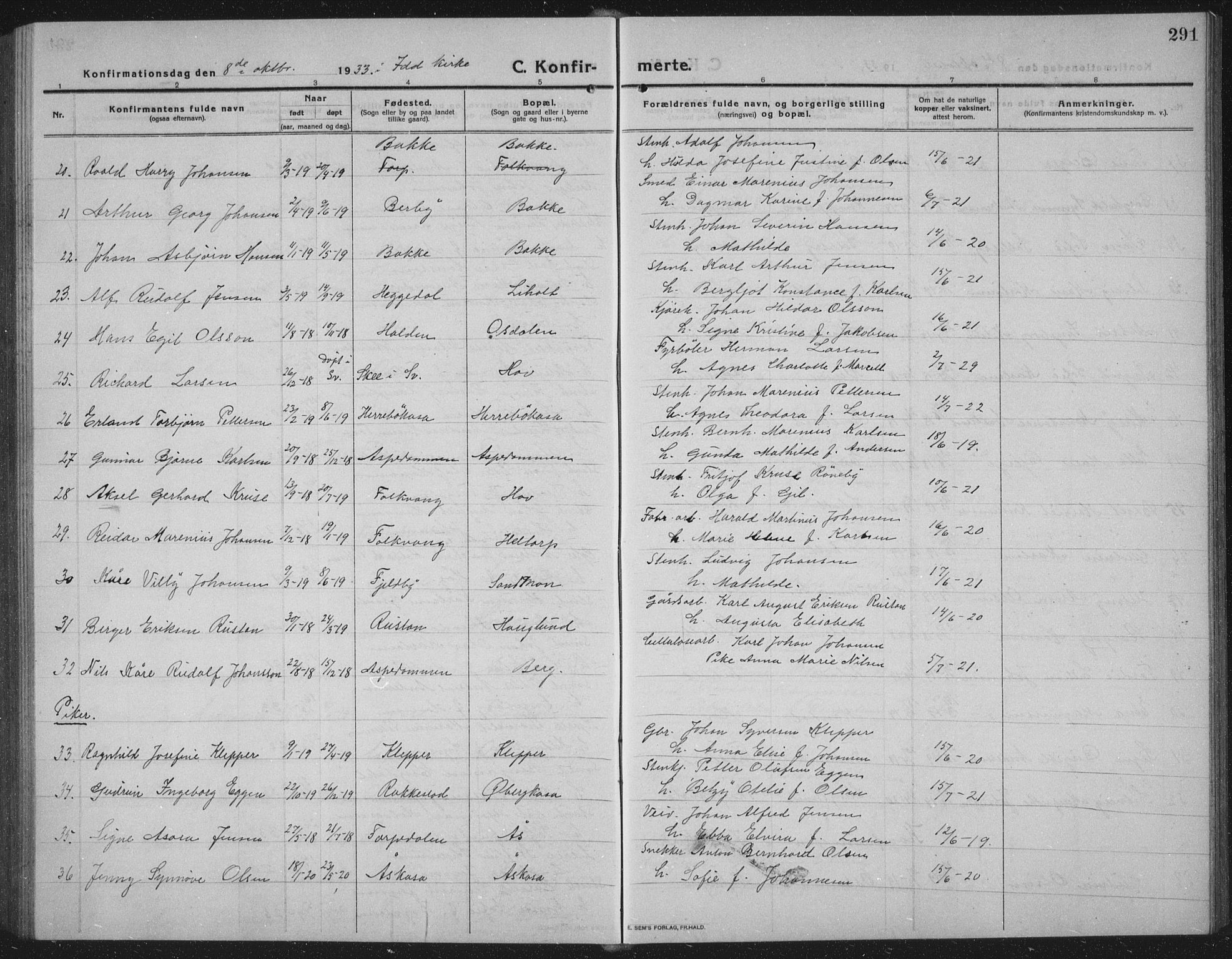 Idd prestekontor Kirkebøker, SAO/A-10911/G/Gb/L0003: Parish register (copy) no. II 3, 1914-1940, p. 291