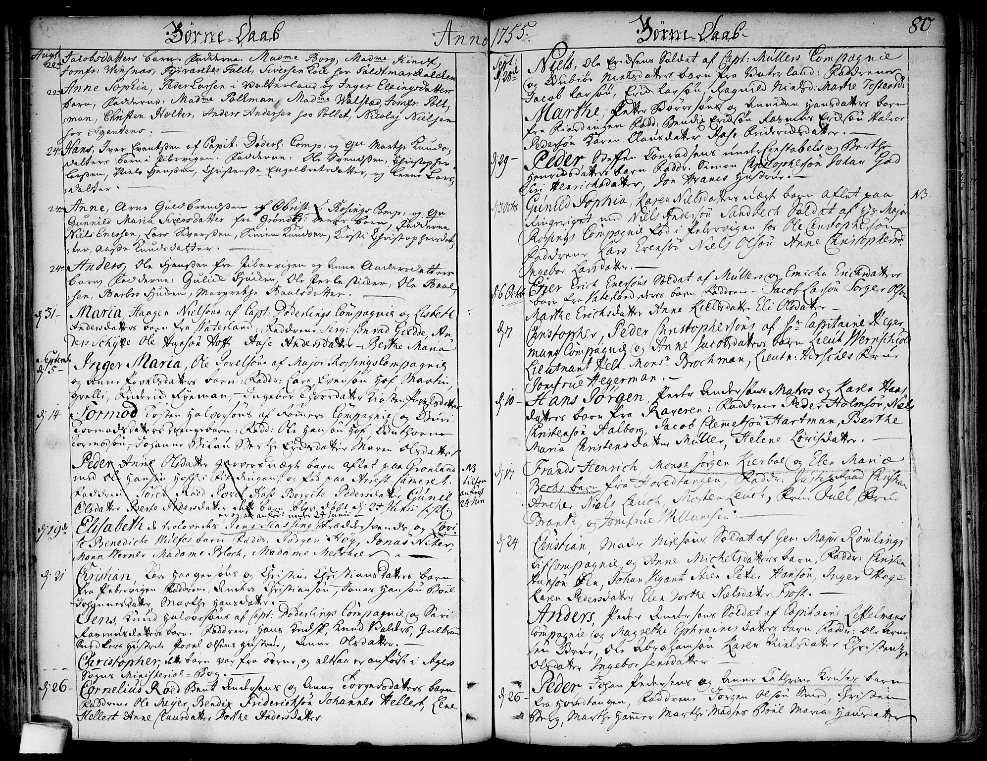 Garnisonsmenigheten Kirkebøker, SAO/A-10846/F/Fa/L0001: Parish register (official) no. 1, 1734-1756, p. 80