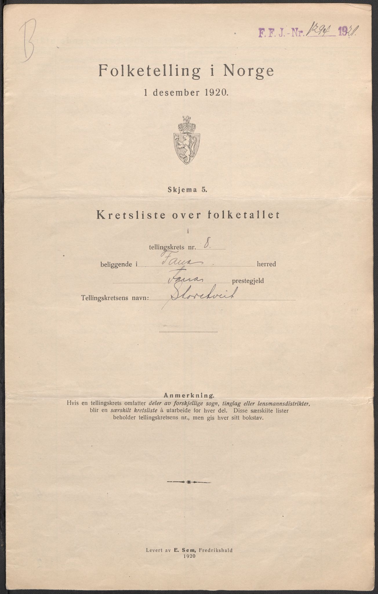 SAB, 1920 census for Fana, 1920, p. 39