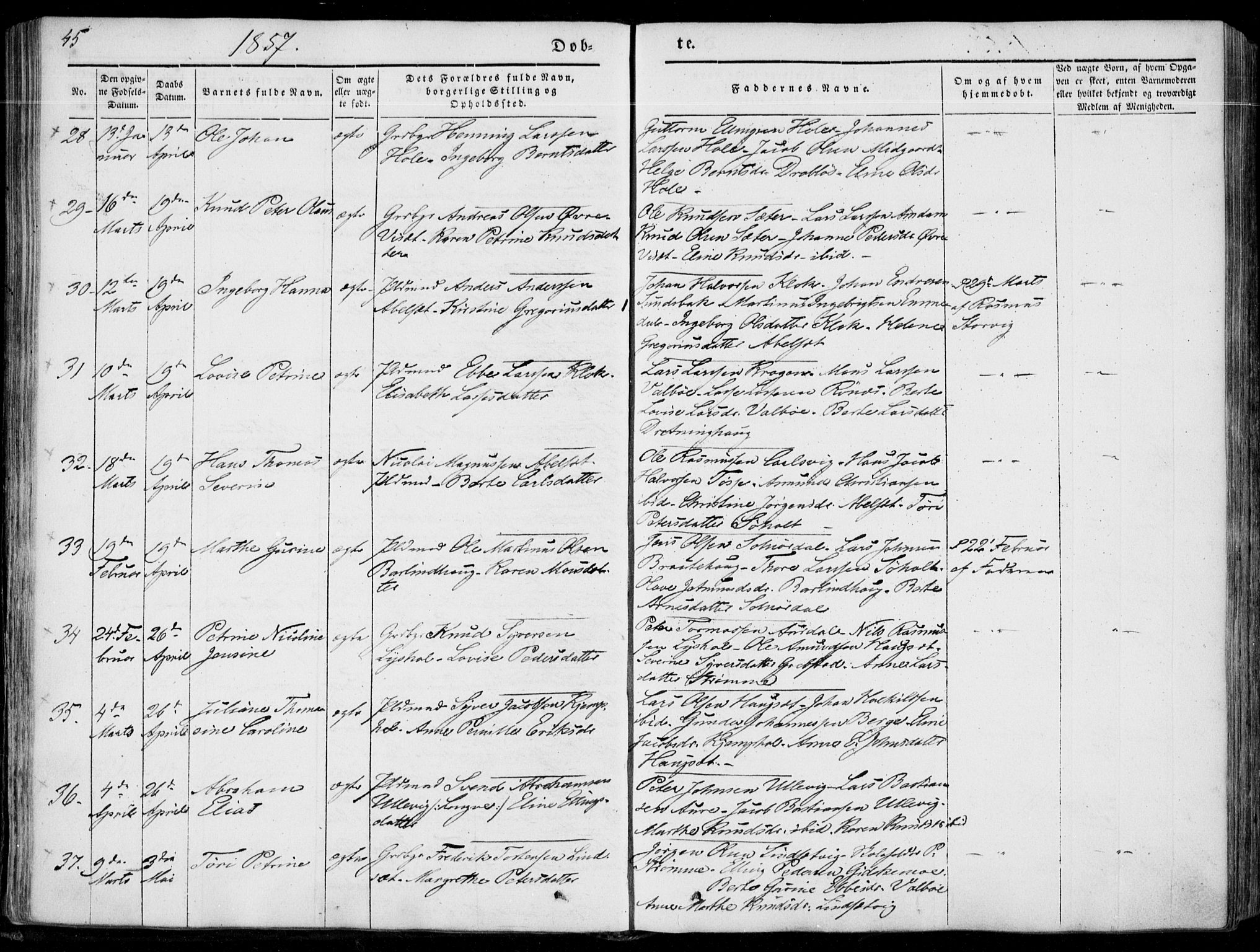 Ministerialprotokoller, klokkerbøker og fødselsregistre - Møre og Romsdal, AV/SAT-A-1454/522/L0313: Parish register (official) no. 522A08, 1852-1862, p. 45