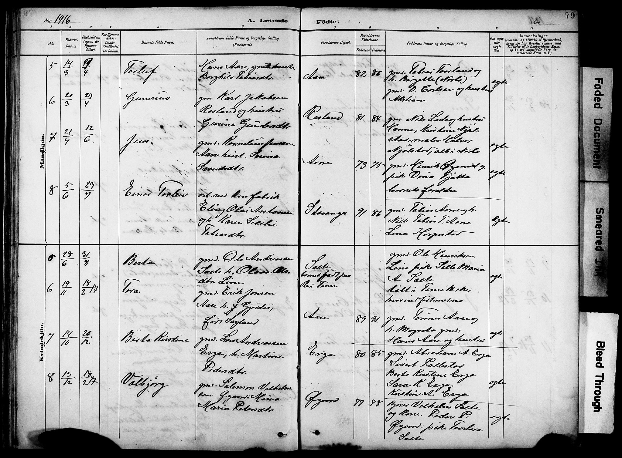 Klepp sokneprestkontor, AV/SAST-A-101803/001/3/30BB/L0005: Parish register (copy) no. B 5, 1889-1918, p. 79