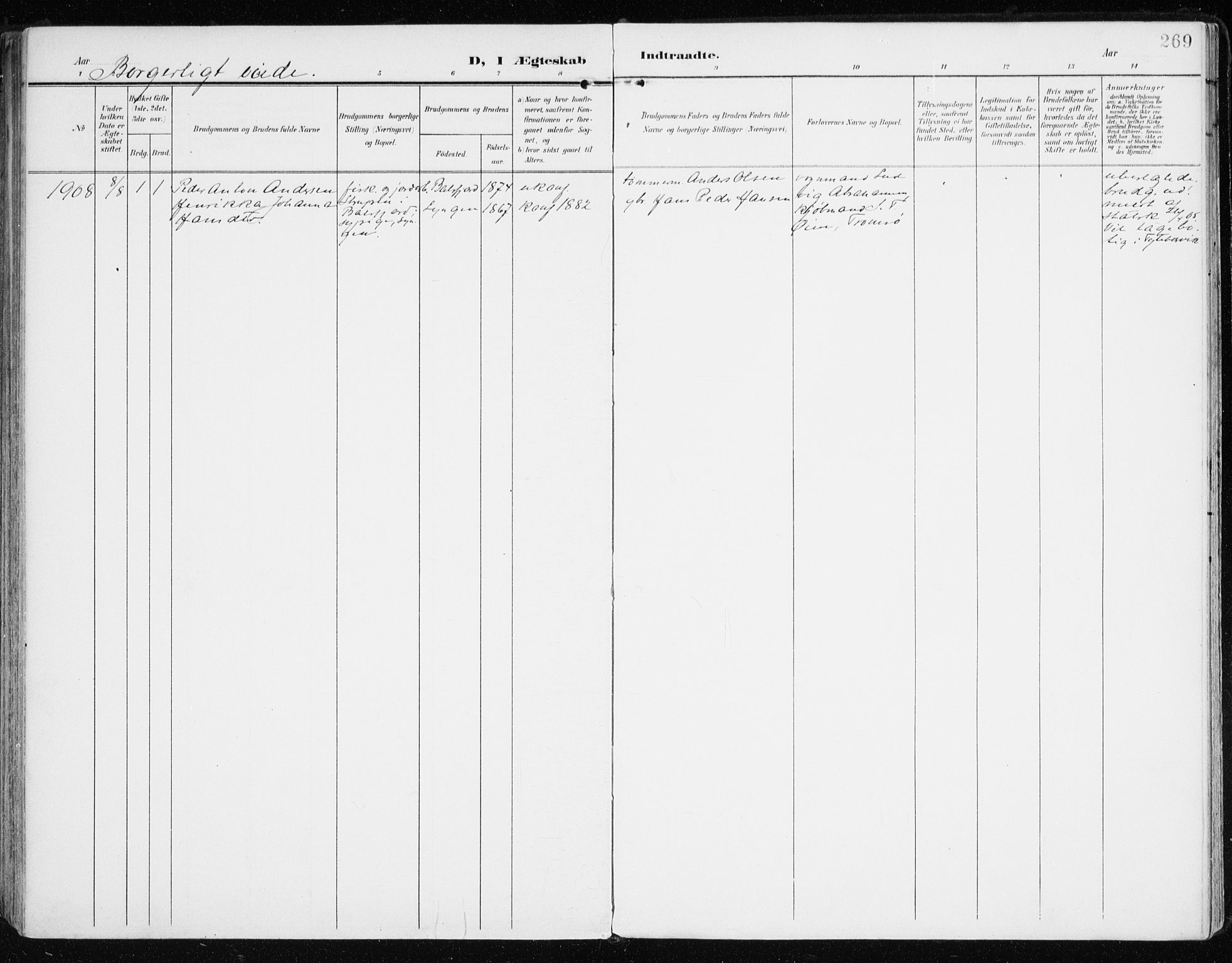 Lyngen sokneprestembete, SATØ/S-1289/H/He/Hea/L0011kirke: Parish register (official) no. 11, 1903-1913, p. 269