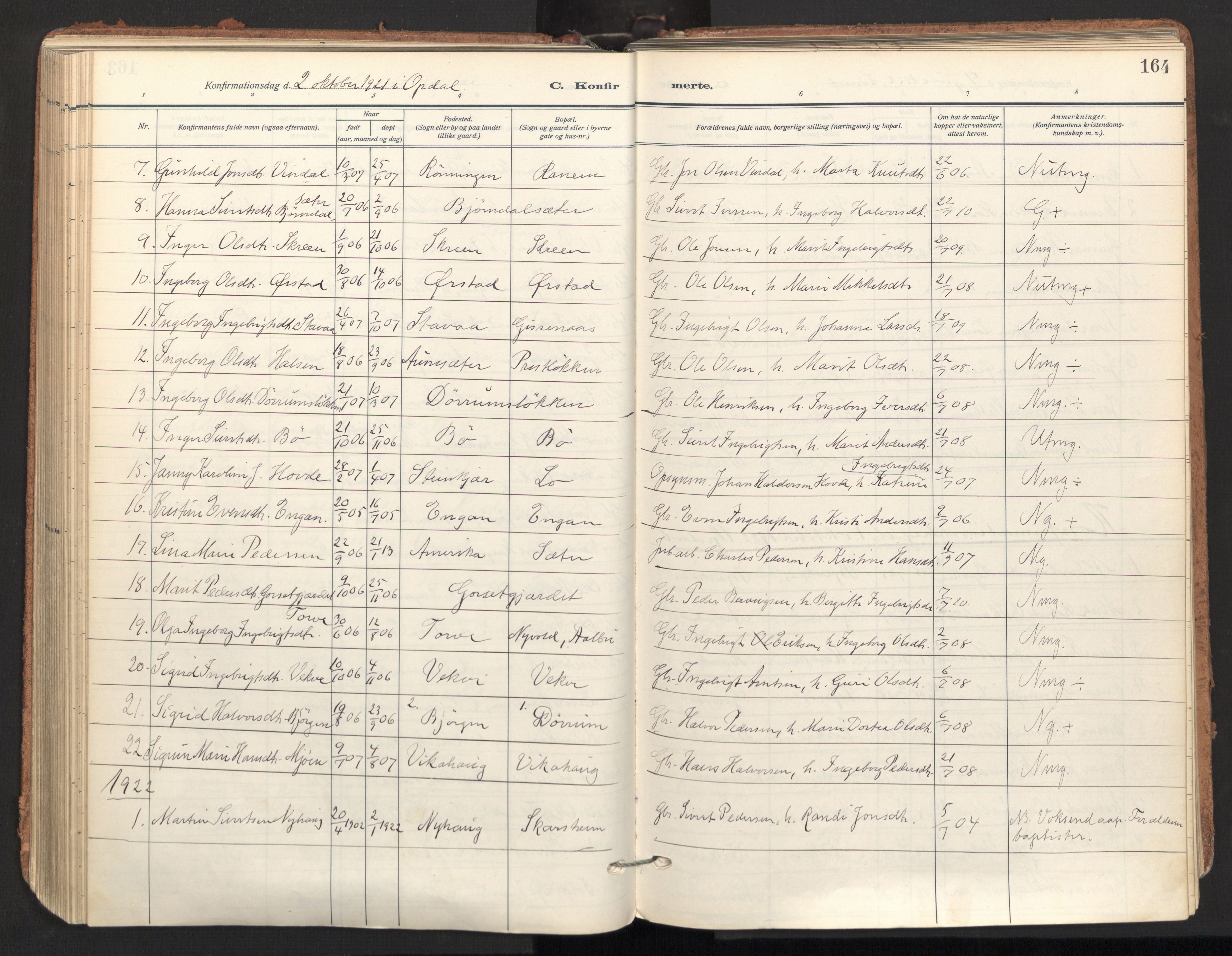 Ministerialprotokoller, klokkerbøker og fødselsregistre - Sør-Trøndelag, AV/SAT-A-1456/678/L0909: Parish register (official) no. 678A17, 1912-1930, p. 164