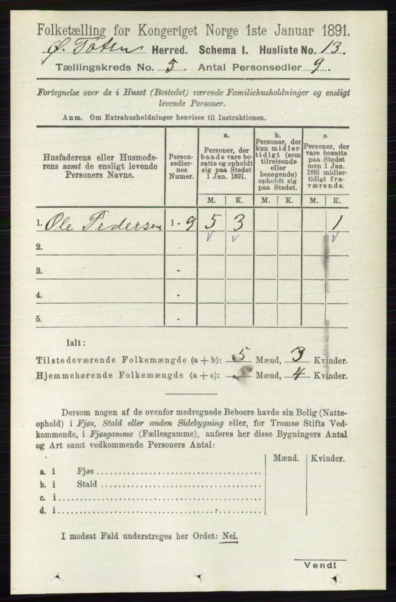 RA, 1891 census for 0528 Østre Toten, 1891, p. 3102