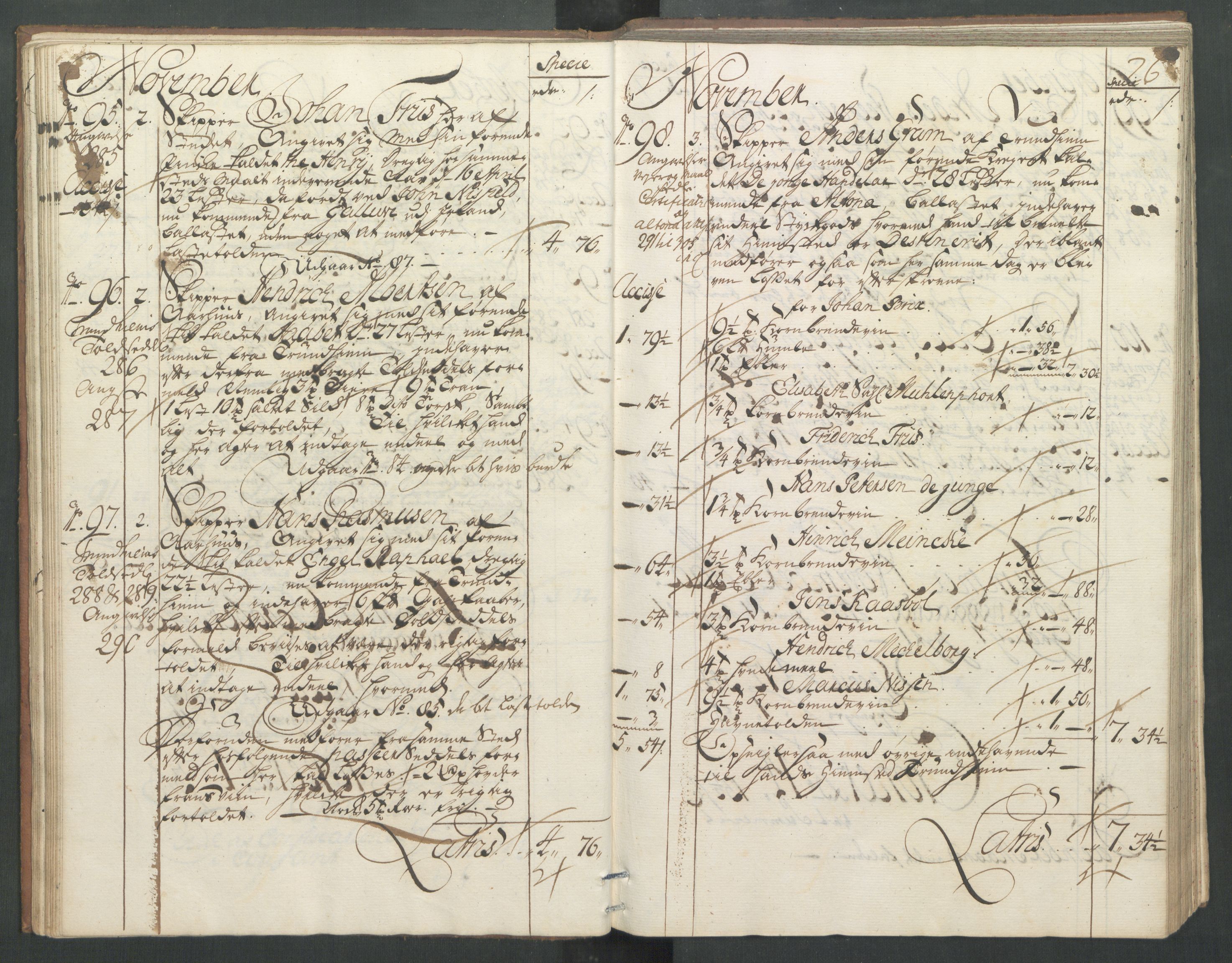 Generaltollkammeret, tollregnskaper, RA/EA-5490/R32/L0004/0001: Tollregnskaper Kristiansund / Hovedtollbok, 1731, p. 25b-26a