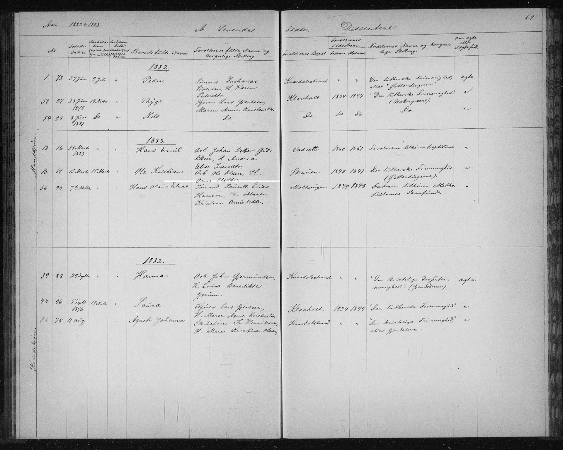 Solum kirkebøker, SAKO/A-306/G/Ga/L0006: Parish register (copy) no. I 6, 1882-1883, p. 69