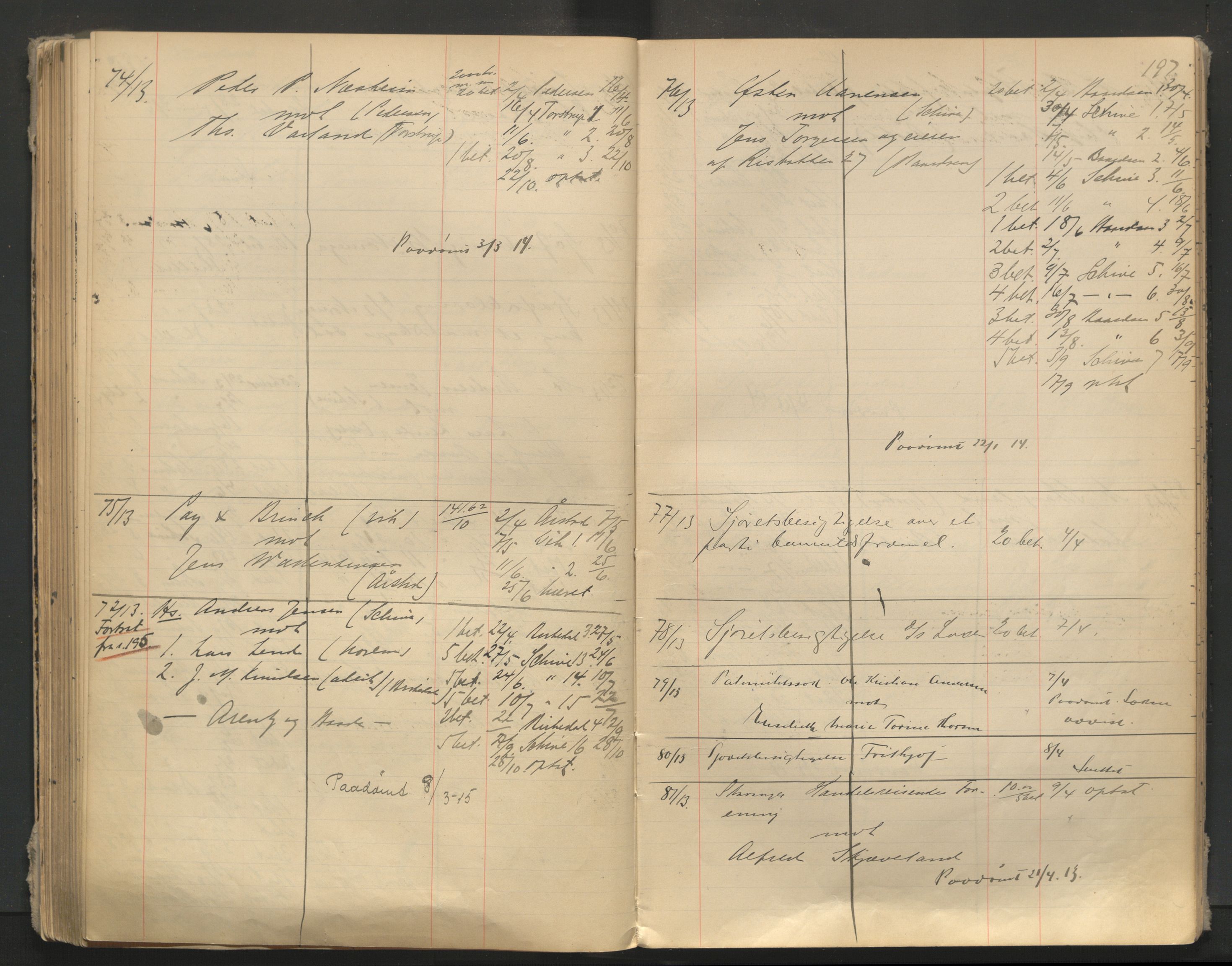 Stavanger byfogd, AV/SAST-A-101408/001/3/32/32A/L0005: Saksliste for Stavanger byting, 1910-1914, p. 196-197