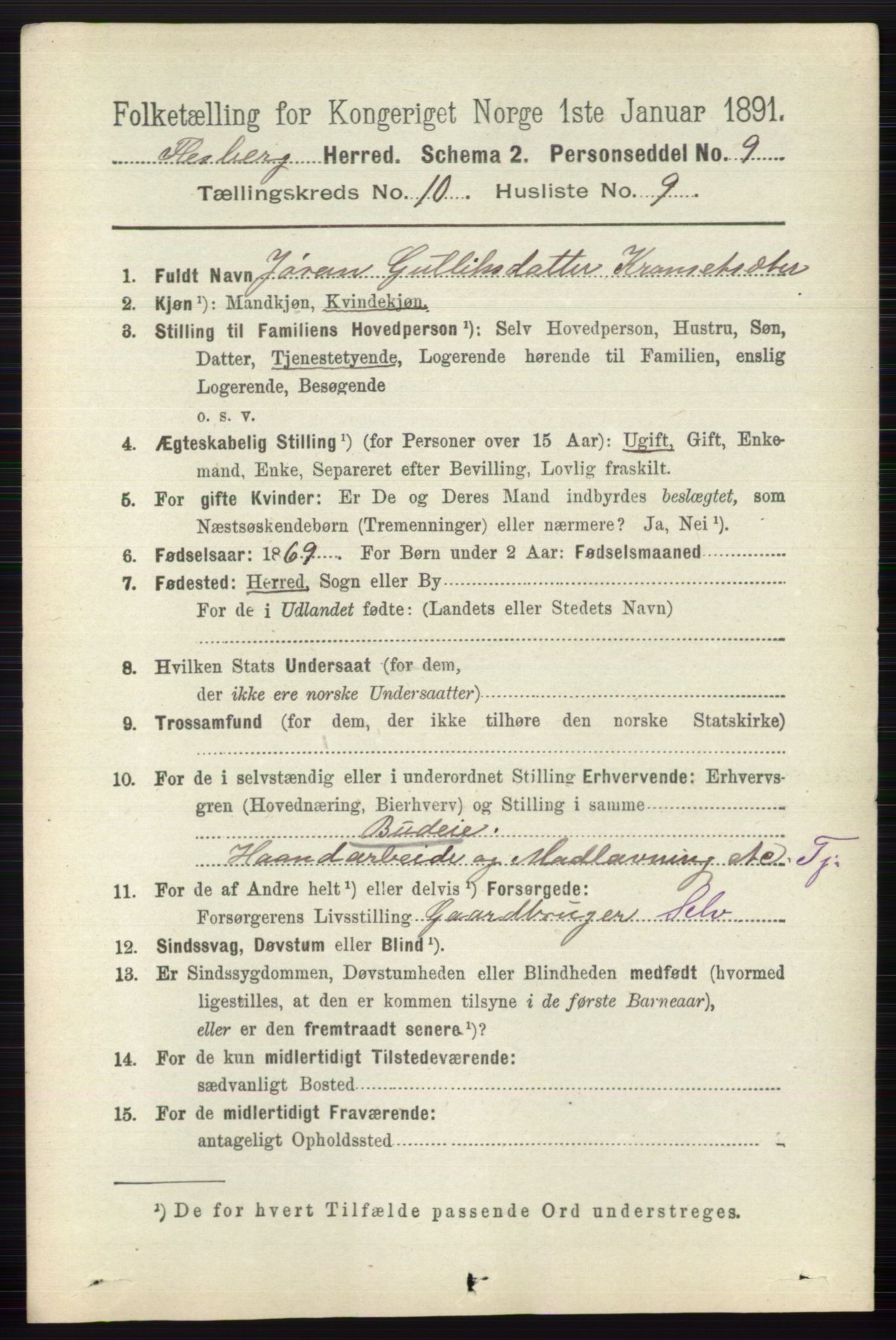 RA, 1891 census for 0631 Flesberg, 1891, p. 1715