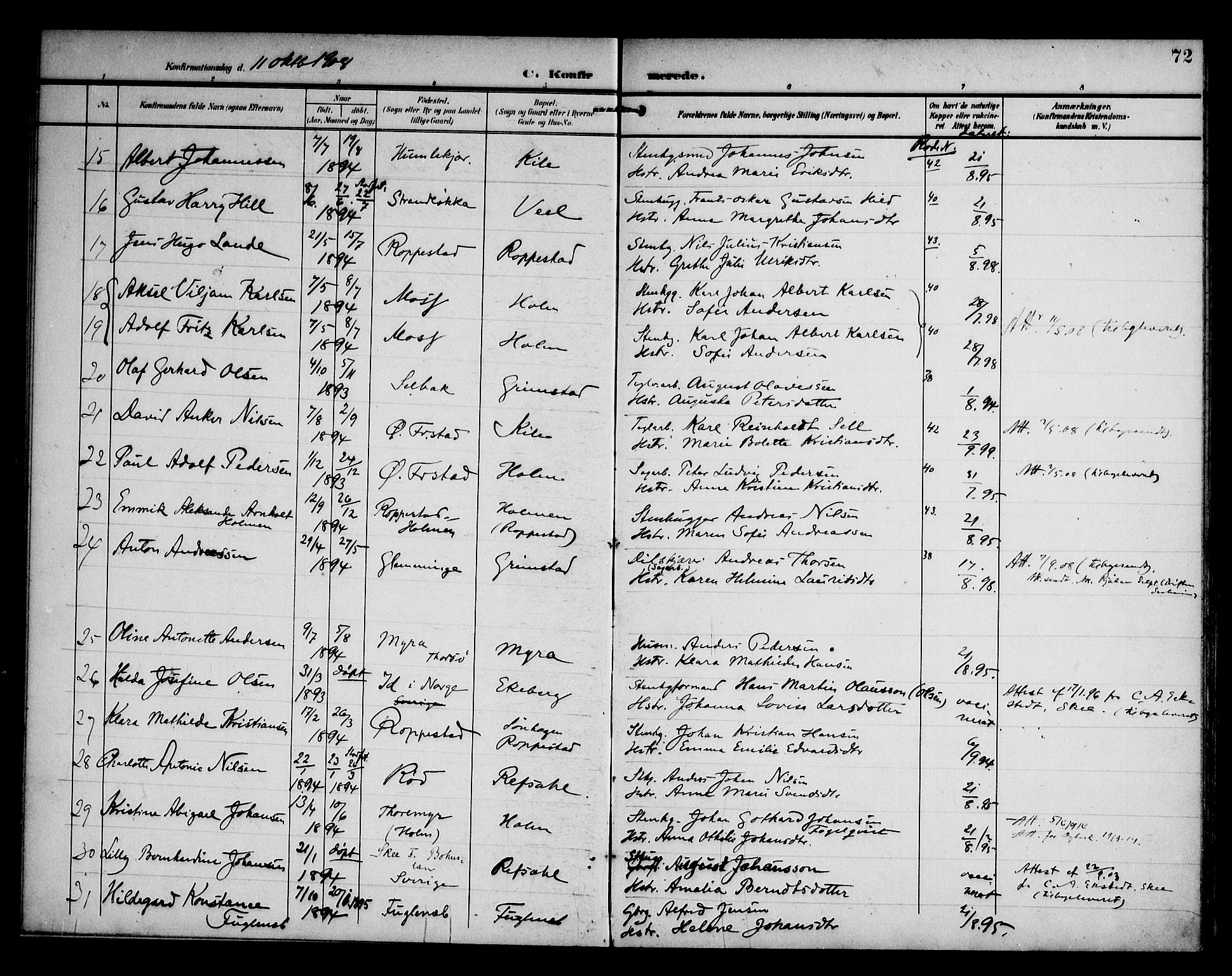 Borge prestekontor Kirkebøker, AV/SAO-A-10903/F/Fb/L0004: Parish register (official) no. II 4, 1902-1914, p. 72