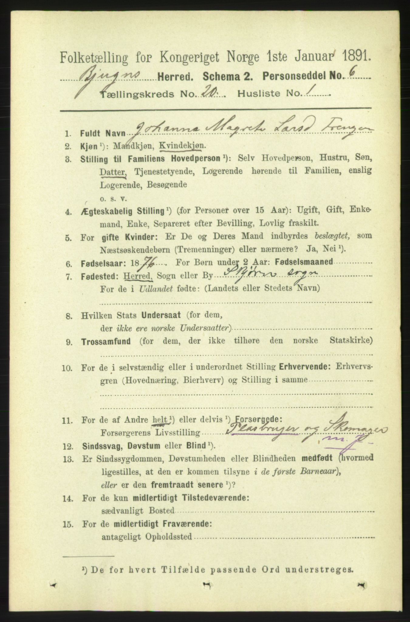 RA, 1891 census for 1627 Bjugn, 1891, p. 5409