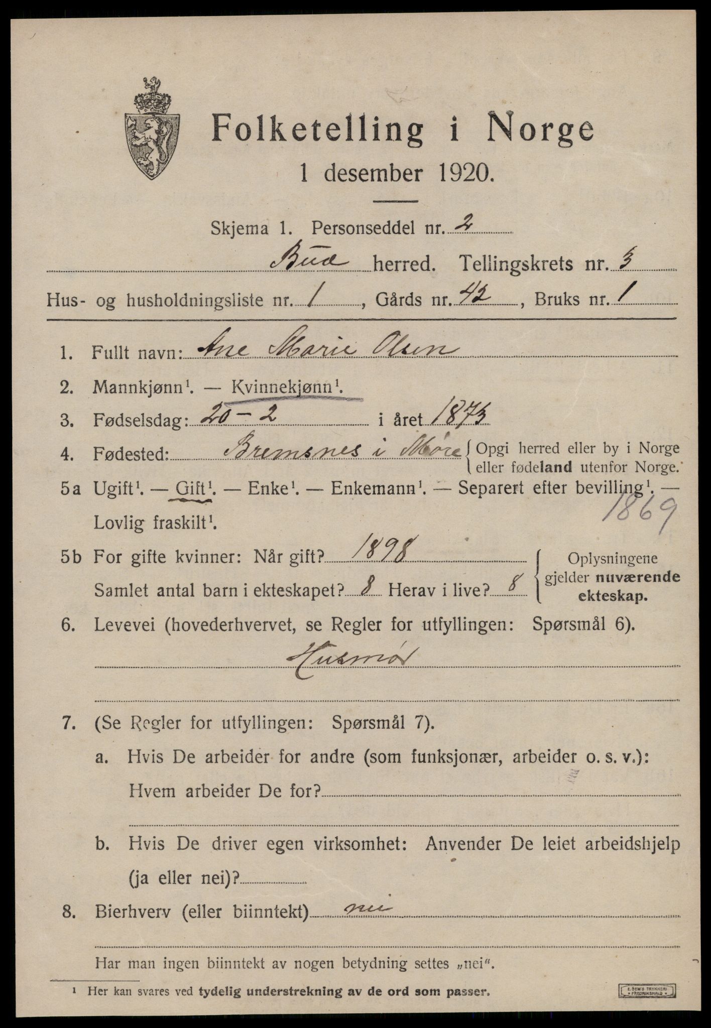 SAT, 1920 census for Bud, 1920, p. 2717