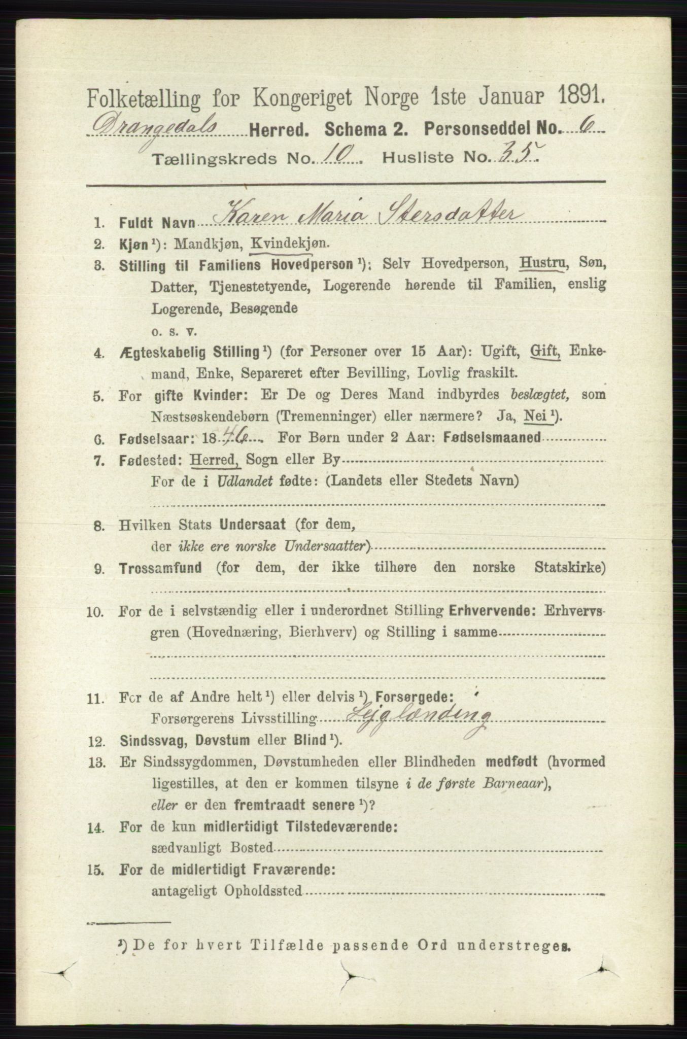 RA, 1891 census for 0817 Drangedal, 1891, p. 3652