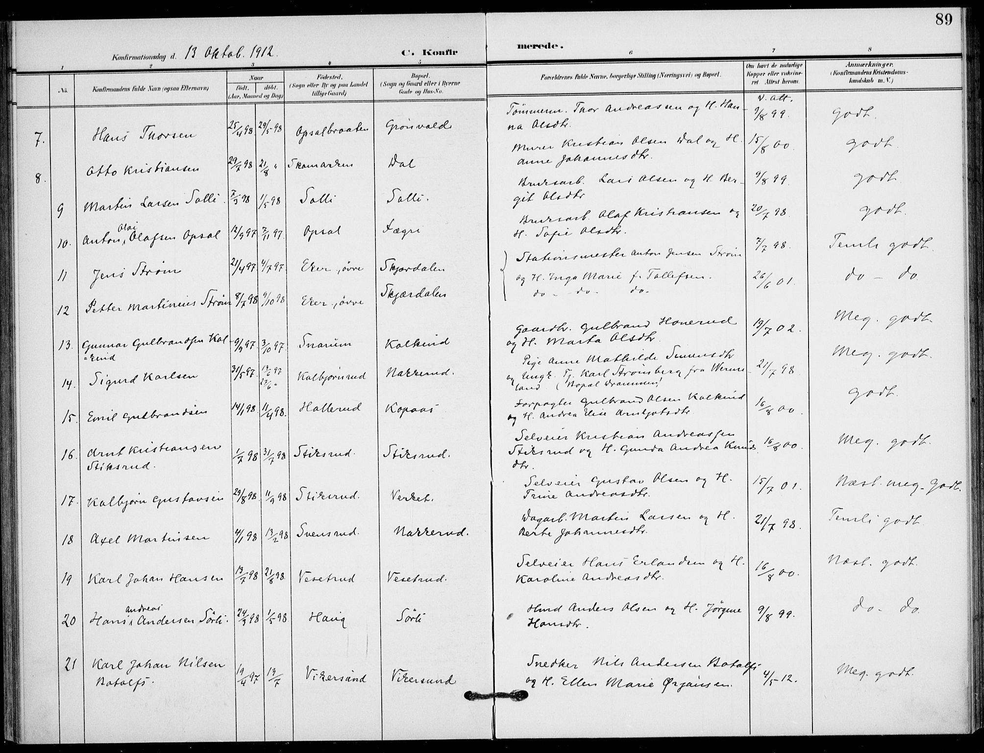 Hole kirkebøker, SAKO/A-228/F/Fb/L0003: Parish register (official) no. II 3, 1906-1916, p. 89