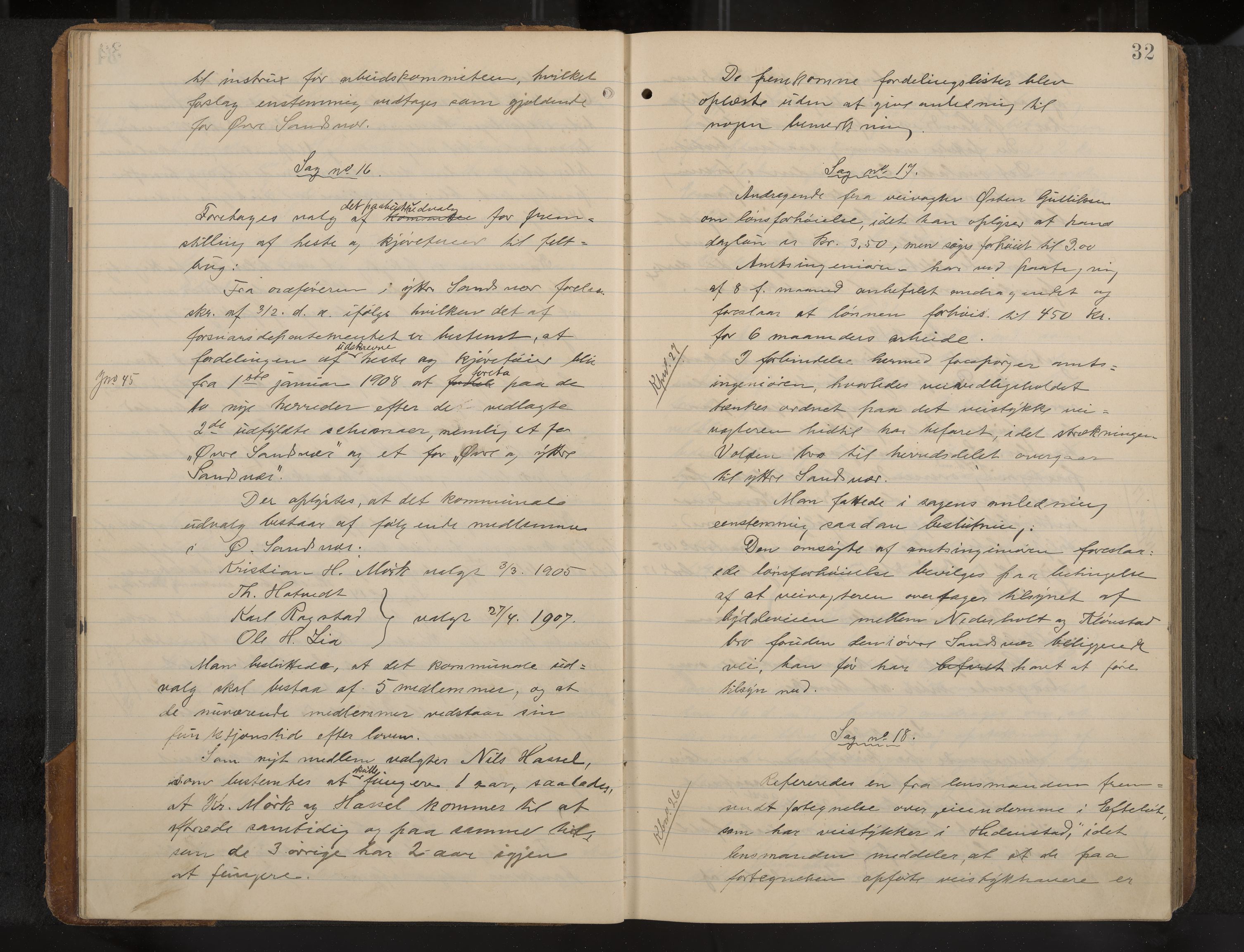 Øvre Sandsvær formannskap og sentraladministrasjon, IKAK/0630021/A/L0001: Møtebok med register, 1908-1913, p. 32