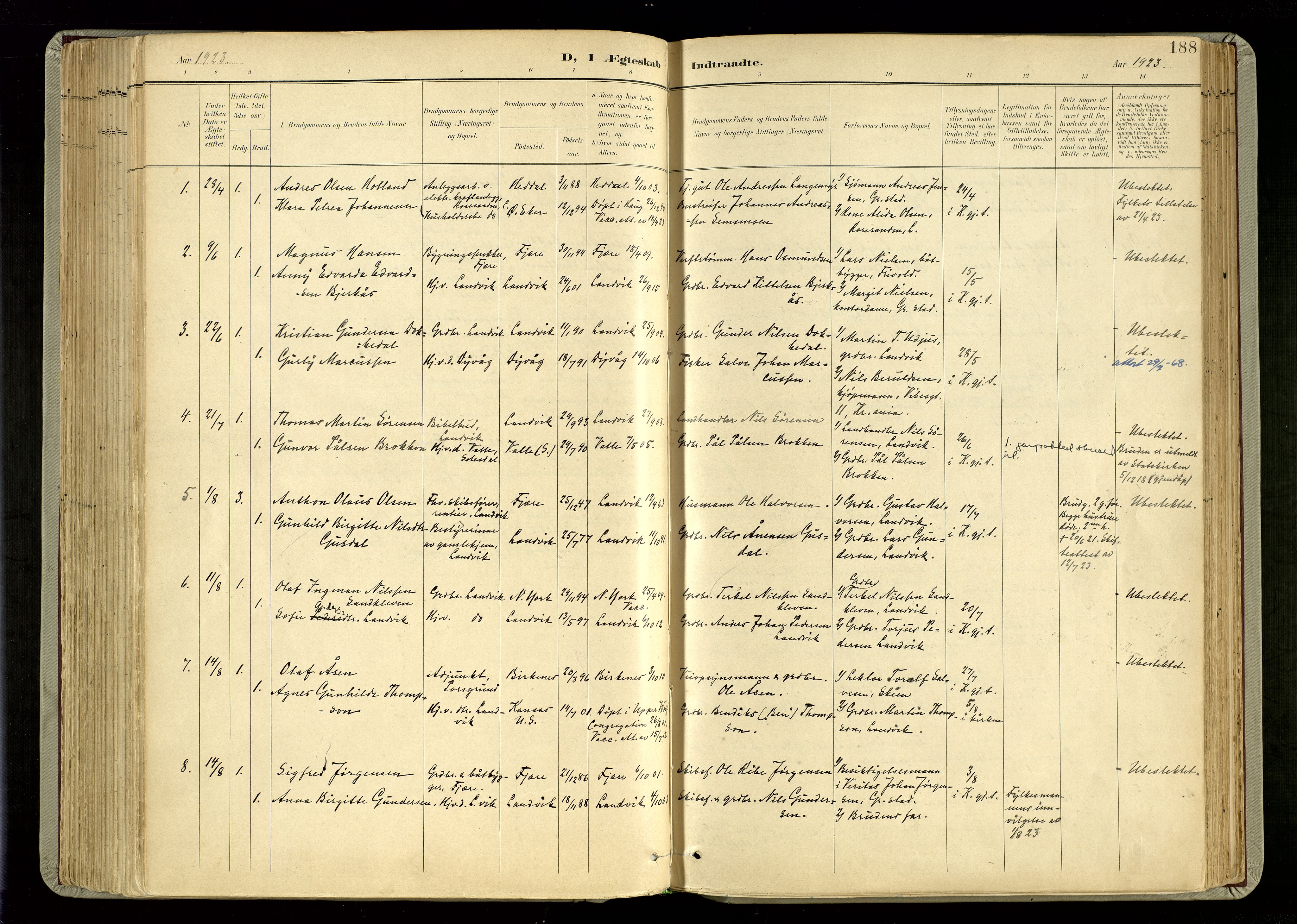 Hommedal sokneprestkontor, SAK/1111-0023/F/Fa/Fab/L0007: Parish register (official) no. A 7, 1898-1924, p. 188