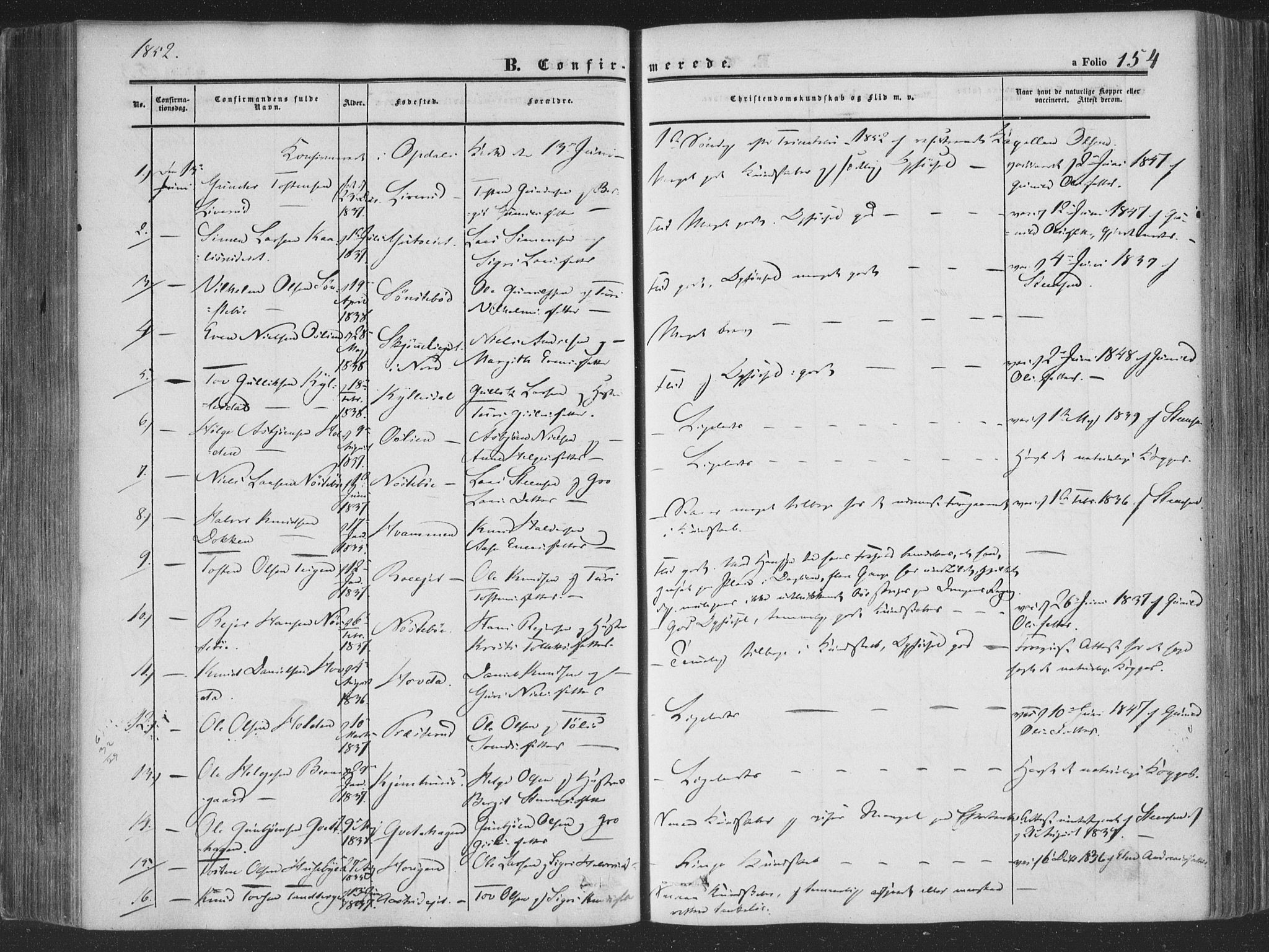 Rollag kirkebøker, AV/SAKO-A-240/F/Fa/L0008: Parish register (official) no. I 8, 1847-1860, p. 154