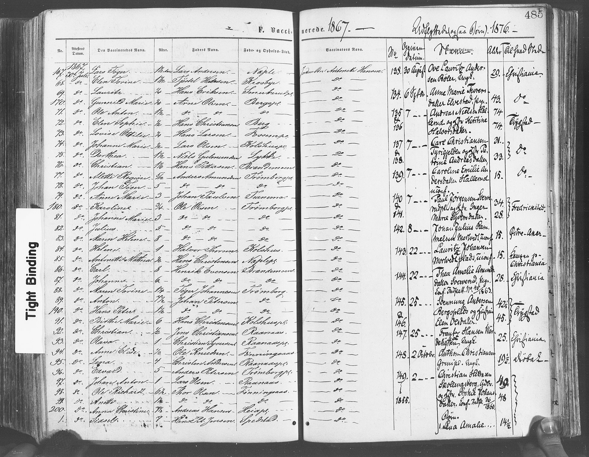 Eidsberg prestekontor Kirkebøker, SAO/A-10905/F/Fa/L0011: Parish register (official) no. I 11, 1867-1878, p. 485
