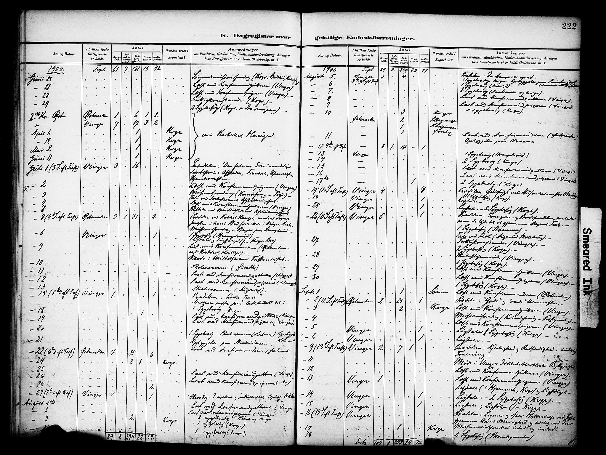 Vinger prestekontor, SAH/PREST-024/H/Ha/Haa/L0016: Parish register (official) no. 16, 1898-1920, p. 222