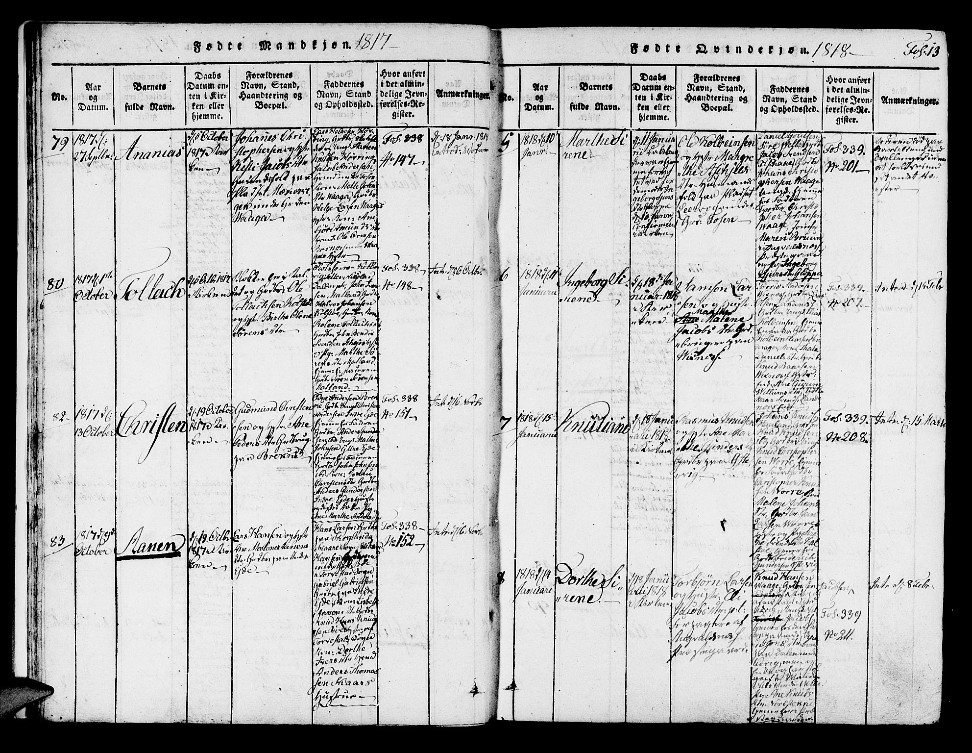 Avaldsnes sokneprestkontor, SAST/A -101851/H/Ha/Haa/L0004: Parish register (official) no. A 4, 1816-1825, p. 13