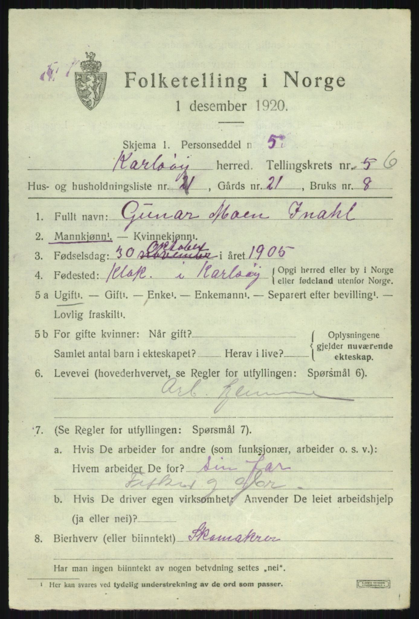 SATØ, 1920 census for Karlsøy, 1920, p. 2461