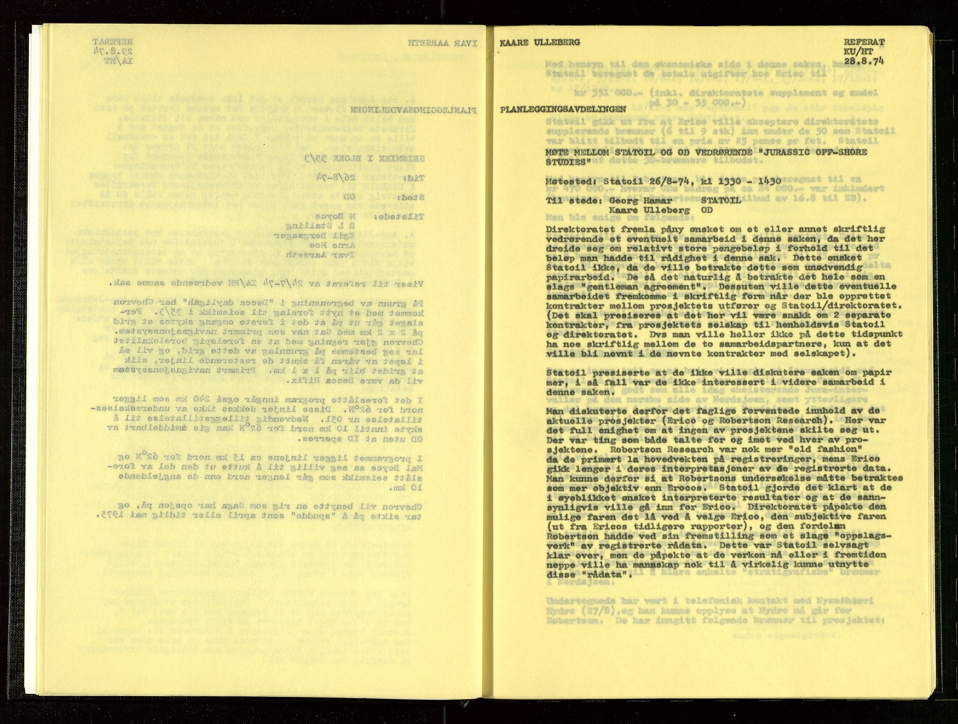 Oljedirektoratet, AV/SAST-A-101366/Aa/L0002: Referatprotokoller, 1974