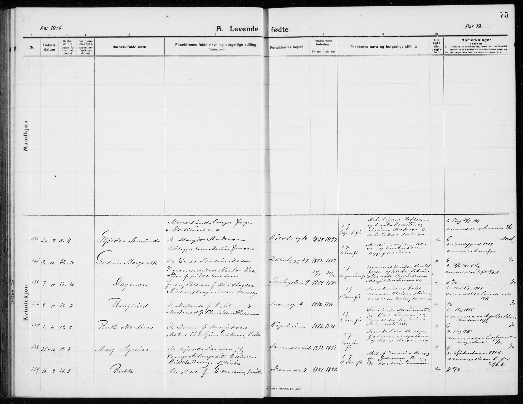 Tønsberg kirkebøker, AV/SAKO-A-330/G/Ga/L0009: Parish register (copy) no. 9, 1913-1920, p. 75