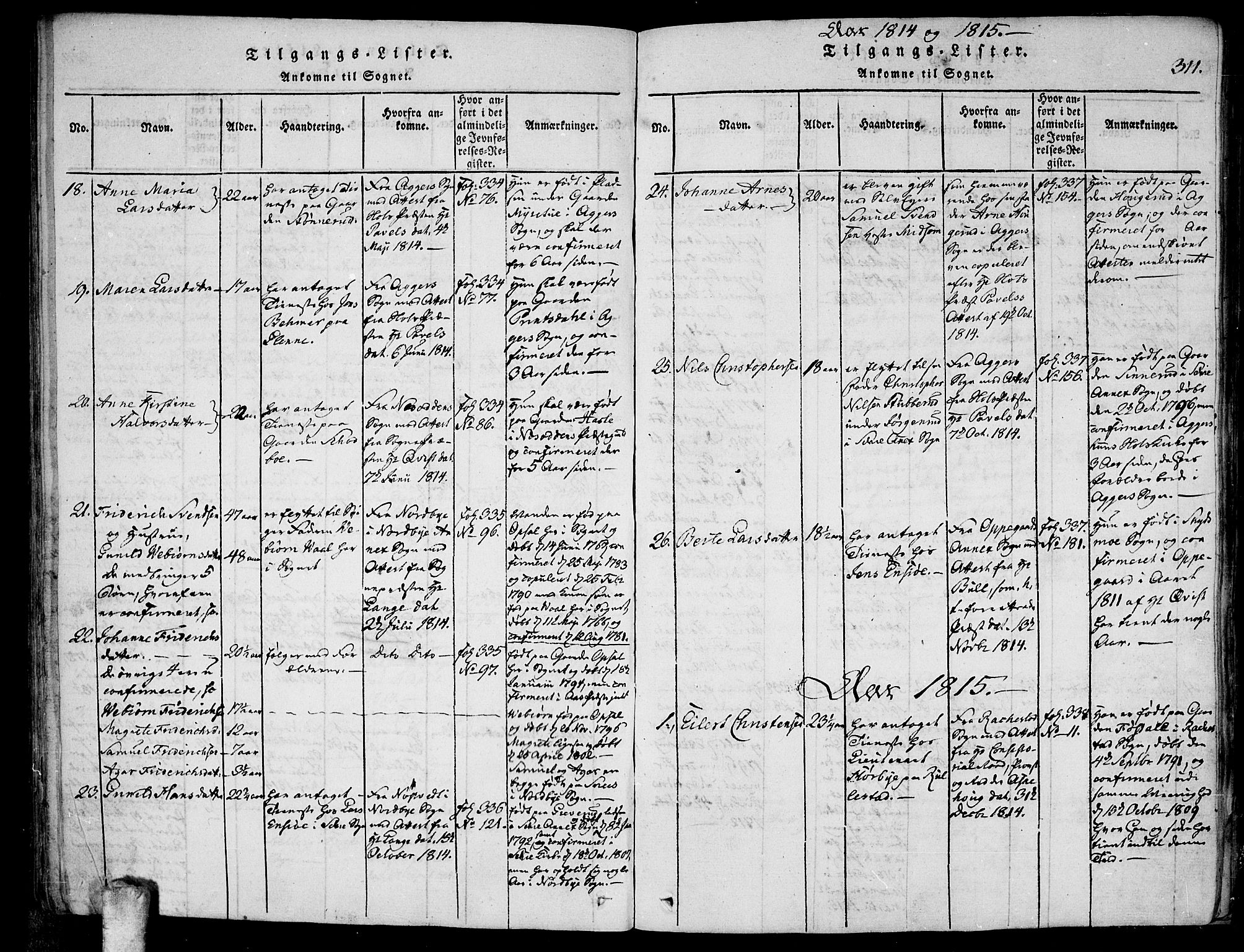 Kråkstad prestekontor Kirkebøker, AV/SAO-A-10125a/F/Fa/L0003: Parish register (official) no. I 3, 1813-1824, p. 311