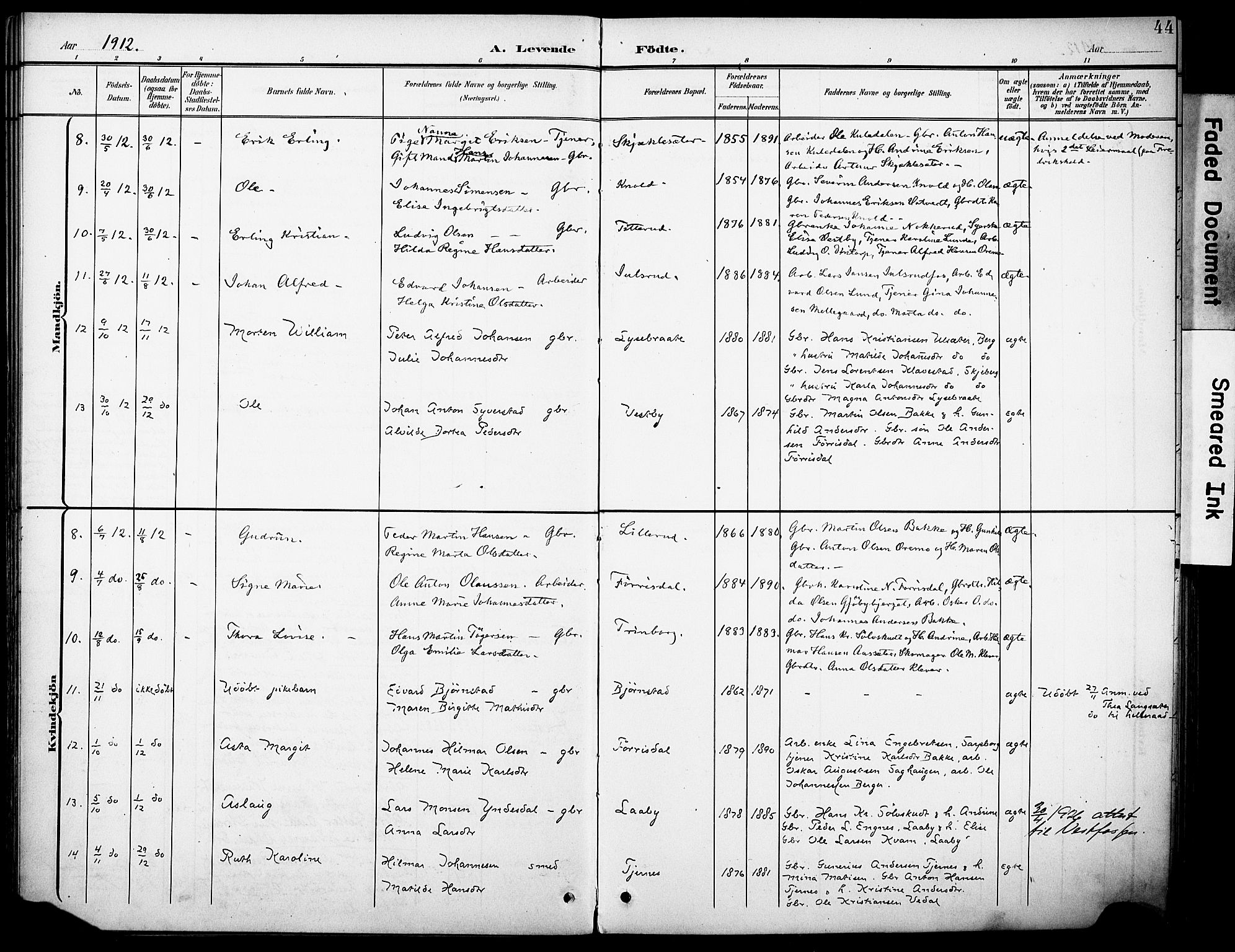 Rakkestad prestekontor Kirkebøker, AV/SAO-A-2008/F/Fb/L0002: Parish register (official) no. II 2, 1900-1920, p. 44