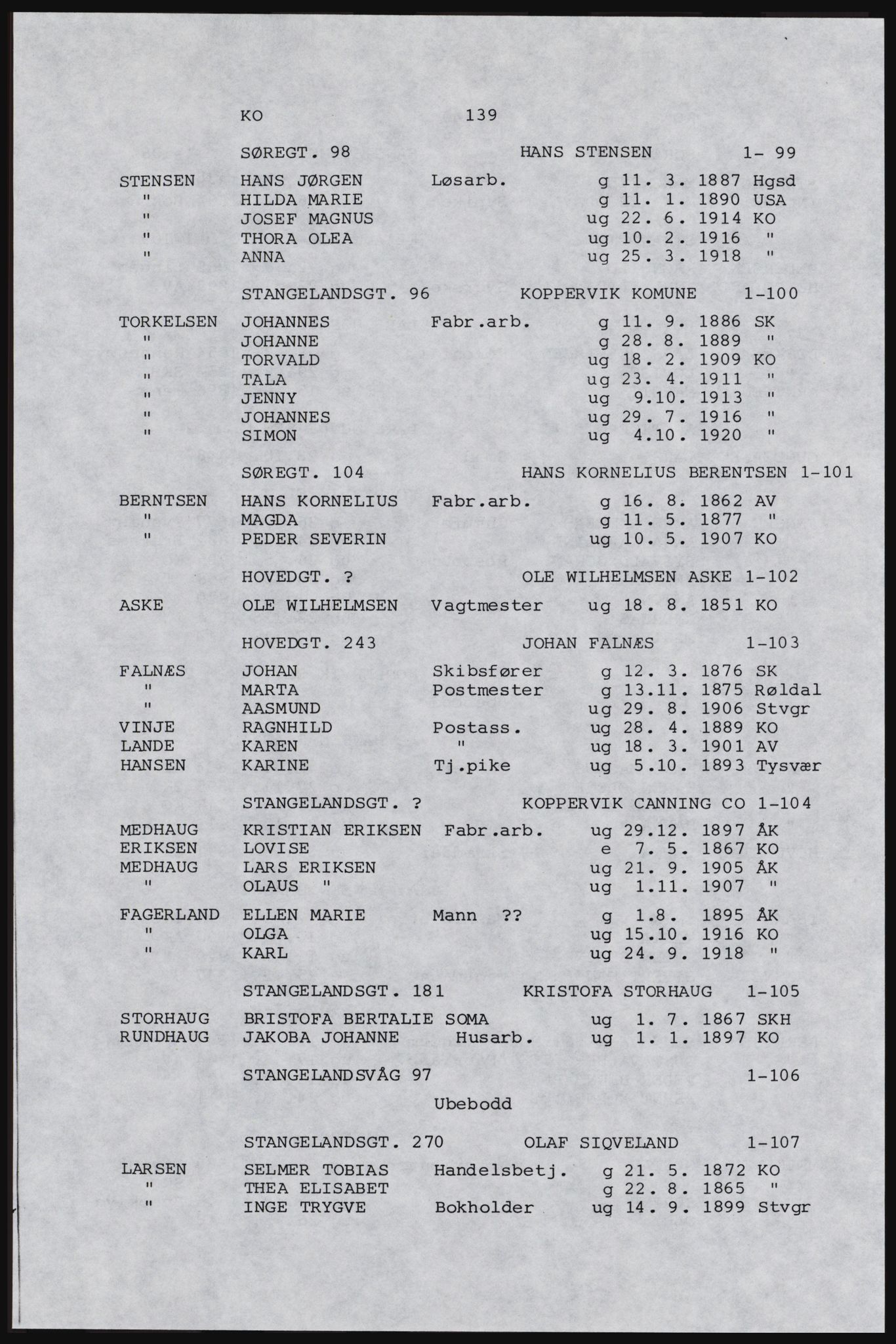 SAST, Copy of 1920 census for Karmøy, 1920, p. 155