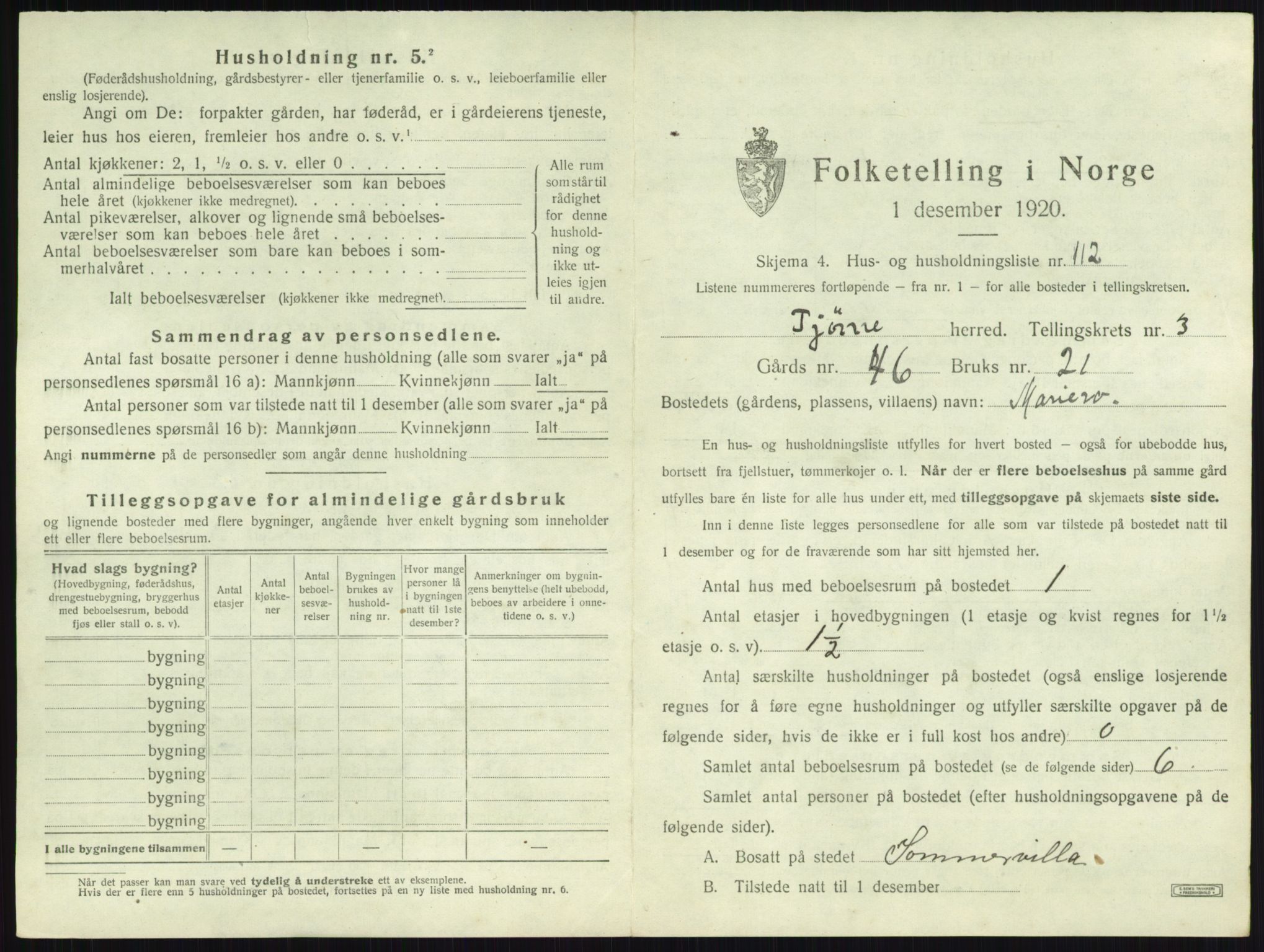 SAKO, 1920 census for Tjøme, 1920, p. 1132