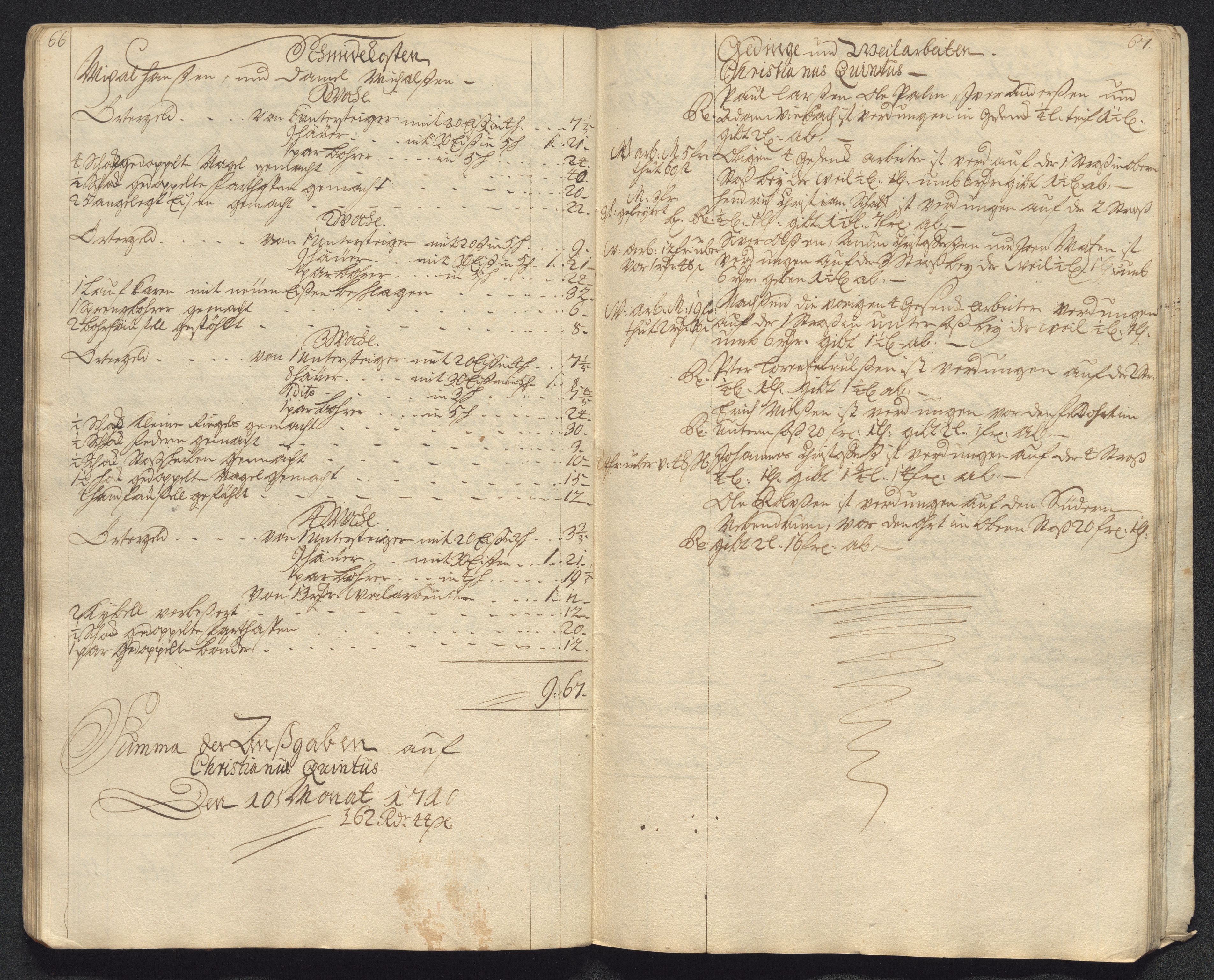 Kongsberg Sølvverk 1623-1816, AV/SAKO-EA-3135/001/D/Dc/Dcd/L0099: Utgiftsregnskap for gruver m.m., 1710, p. 466