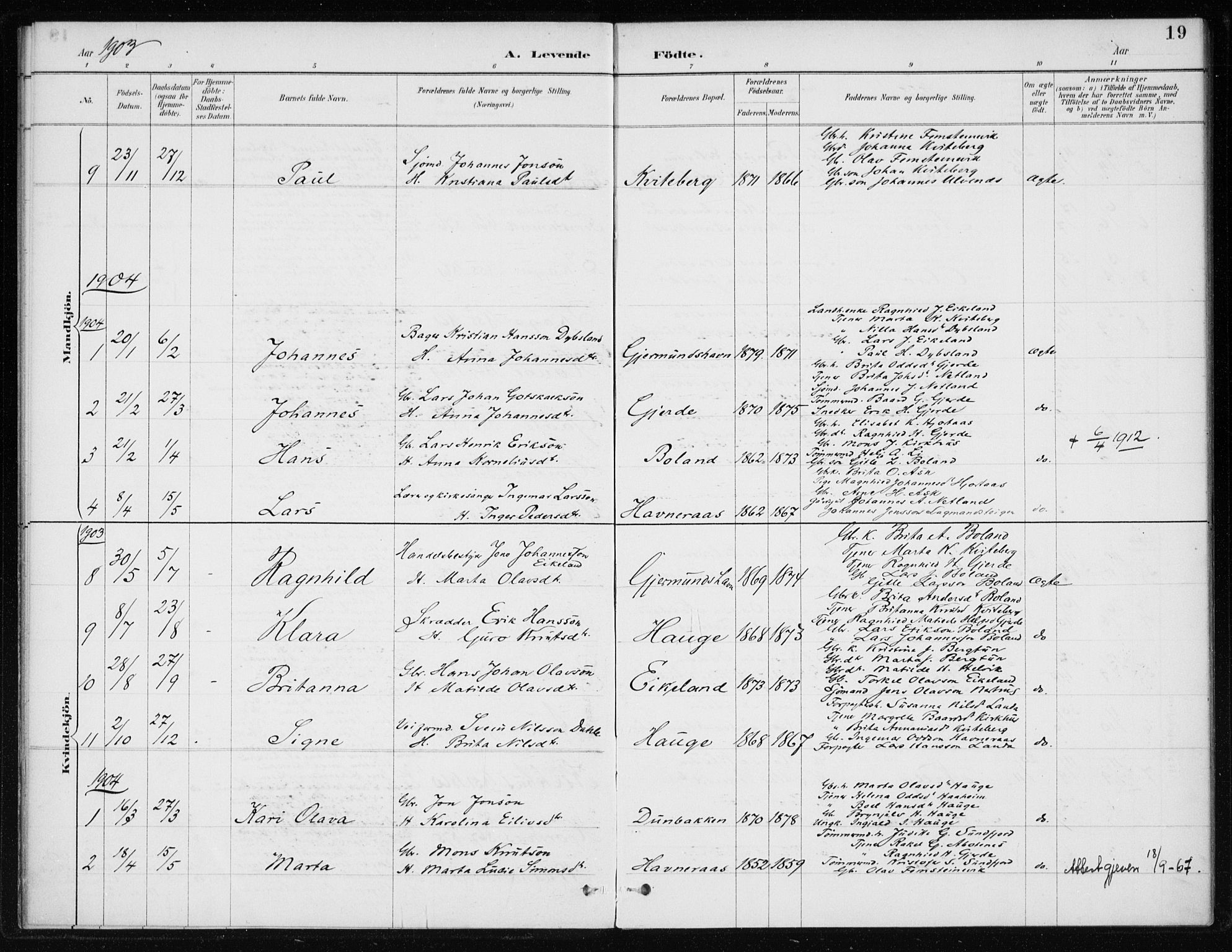 Kvinnherad sokneprestembete, SAB/A-76401/H/Haa: Parish register (official) no. C 1, 1885-1912, p. 19