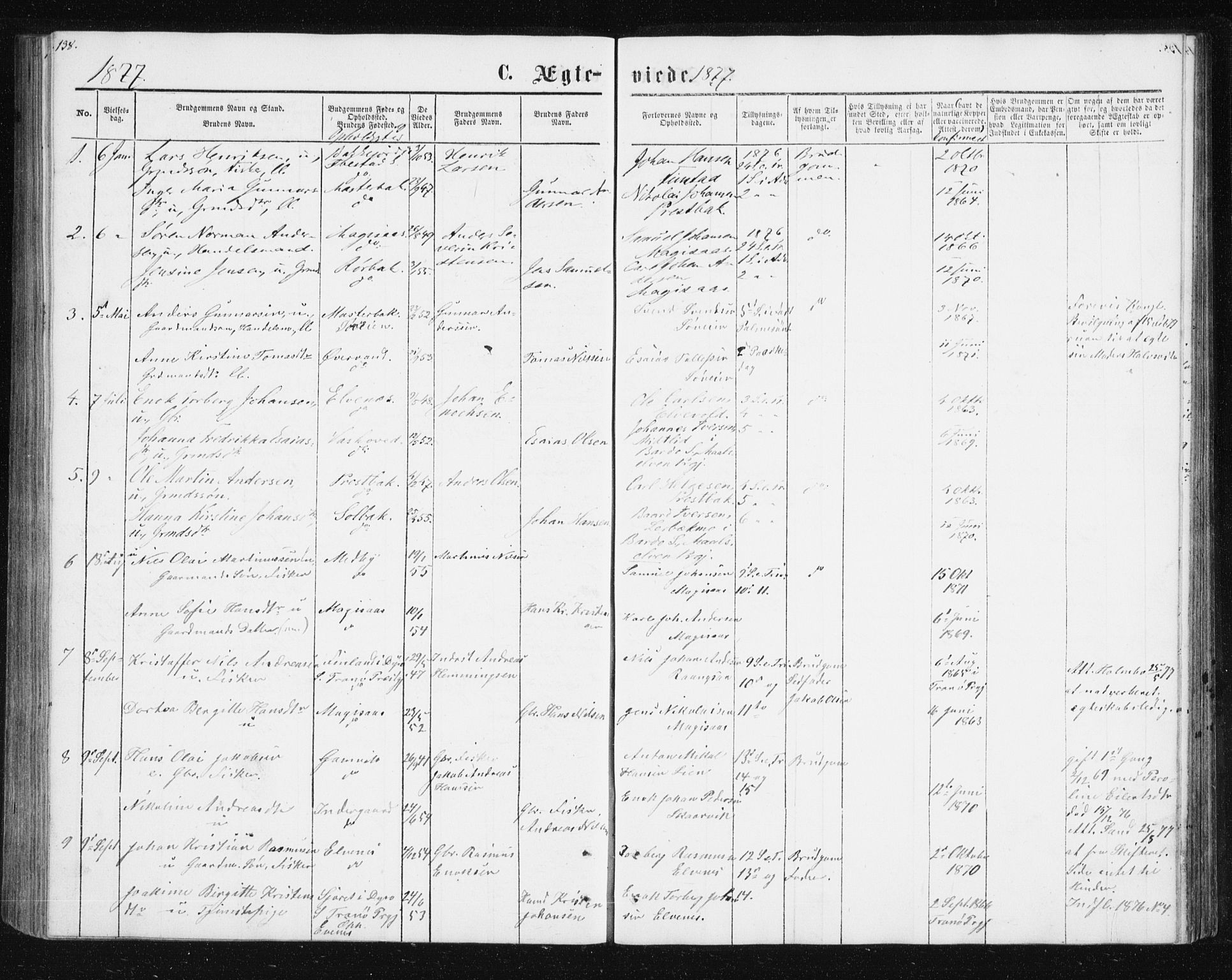 Ibestad sokneprestembete, AV/SATØ-S-0077/H/Ha/Hab/L0013klokker: Parish register (copy) no. 13, 1865-1879, p. 138