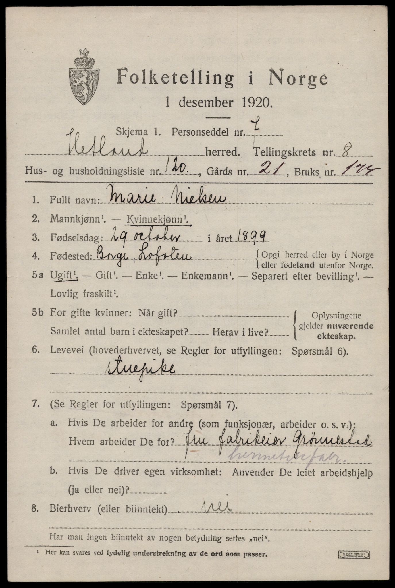 SAST, 1920 census for Hetland, 1920, p. 17713