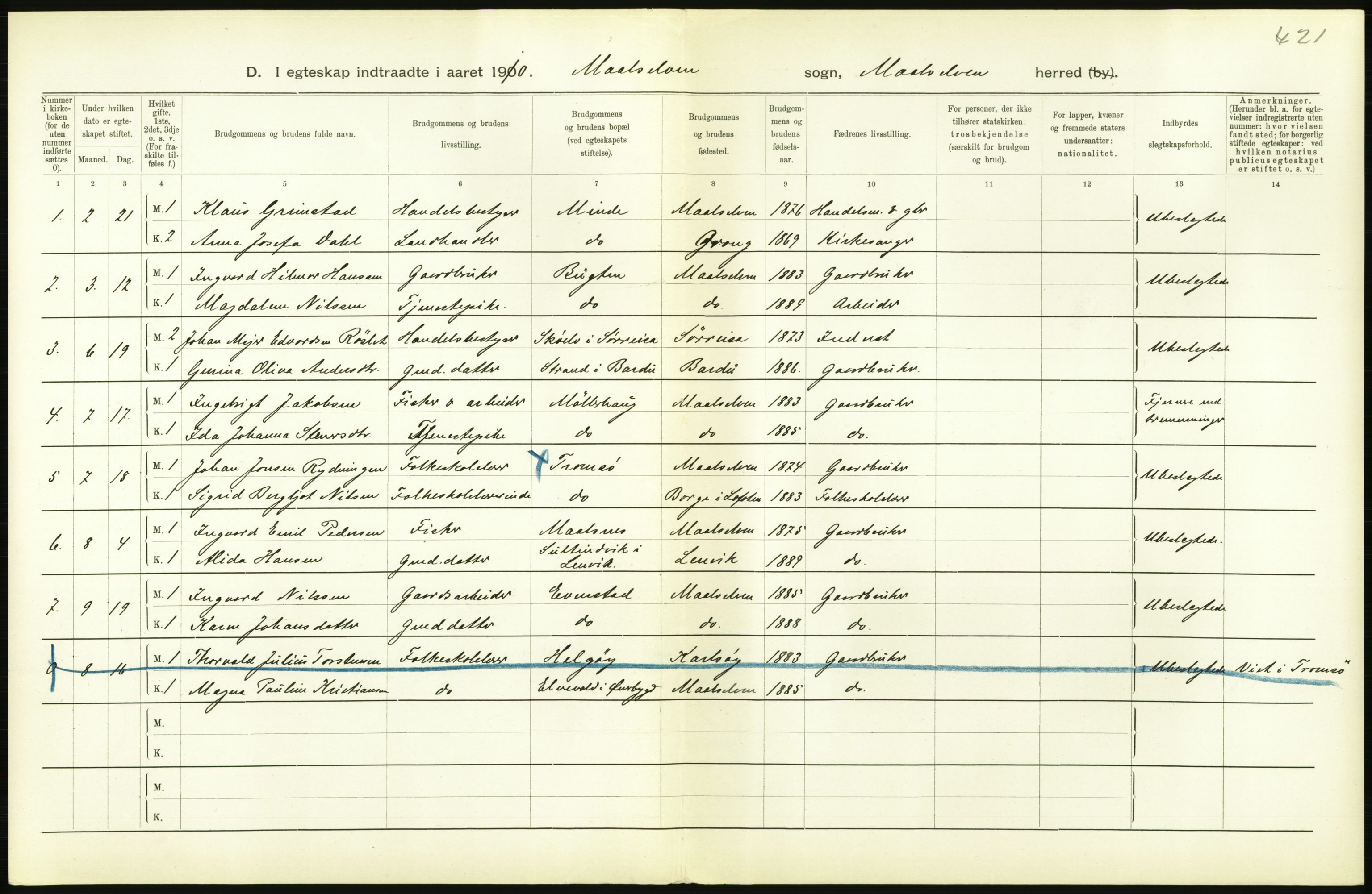 Statistisk sentralbyrå, Sosiodemografiske emner, Befolkning, AV/RA-S-2228/D/Df/Dfa/Dfah/L0044: Tromsø amt: Gifte, døde, dødfødte. Bygder og byer., 1910, p. 58