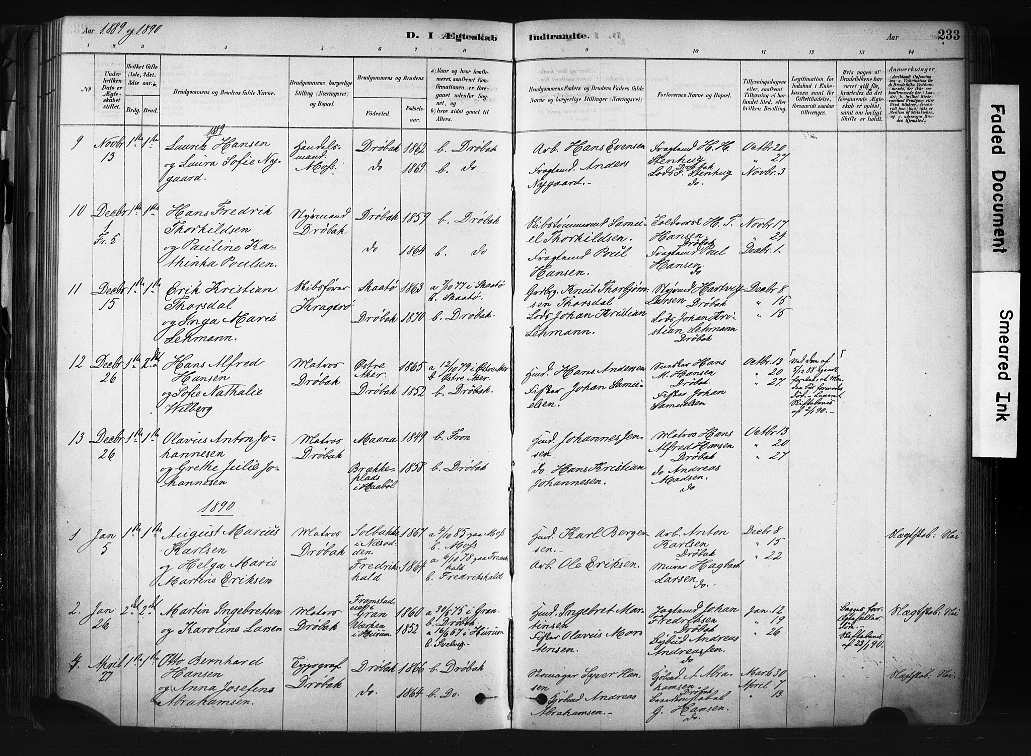 Drøbak prestekontor Kirkebøker, SAO/A-10142a/F/Fb/L0001: Parish register (official) no. II 1, 1878-1891, p. 233
