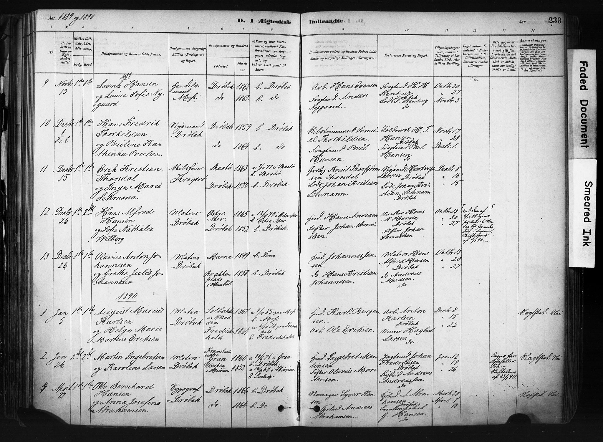 Drøbak prestekontor Kirkebøker, AV/SAO-A-10142a/F/Fb/L0001: Parish register (official) no. II 1, 1878-1891, p. 233