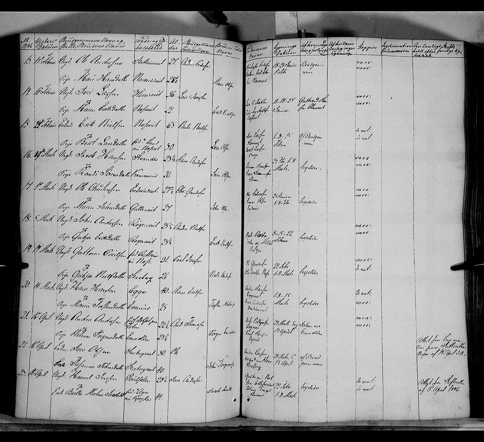 Gran prestekontor, AV/SAH-PREST-112/H/Ha/Haa/L0011: Parish register (official) no. 11, 1842-1856, p. 876-877