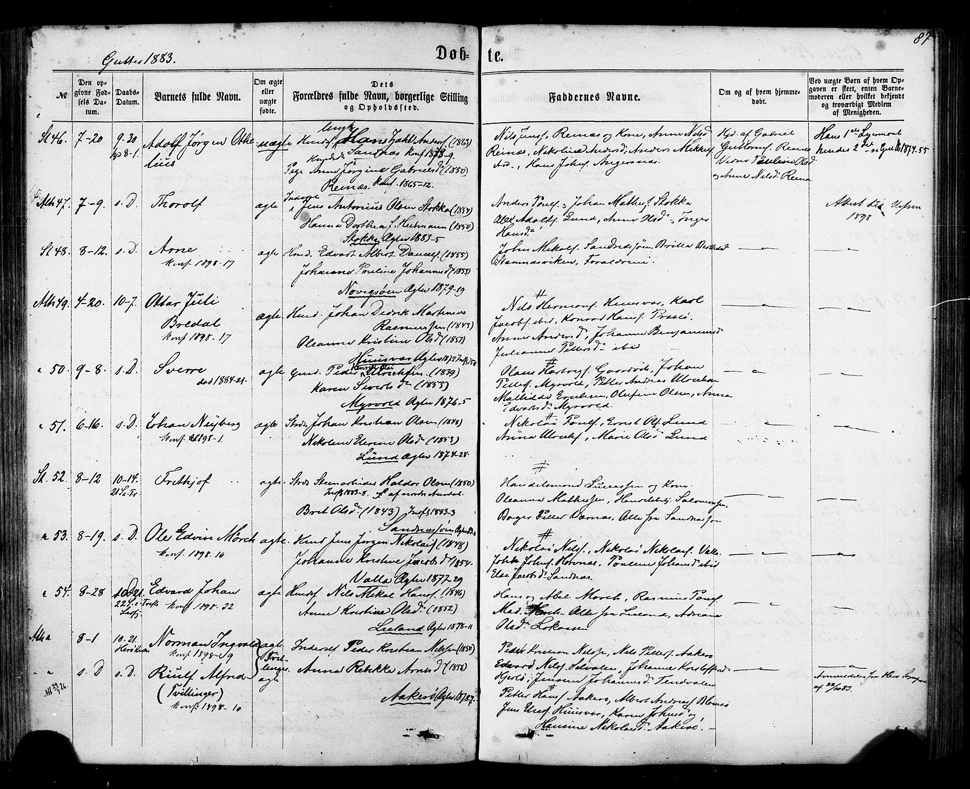 Ministerialprotokoller, klokkerbøker og fødselsregistre - Nordland, AV/SAT-A-1459/830/L0449: Parish register (official) no. 830A13, 1866-1886, p. 87