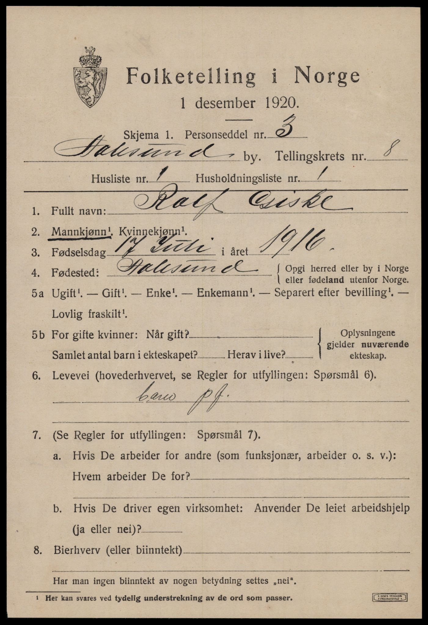 SAT, 1920 census for Ålesund, 1920, p. 21248