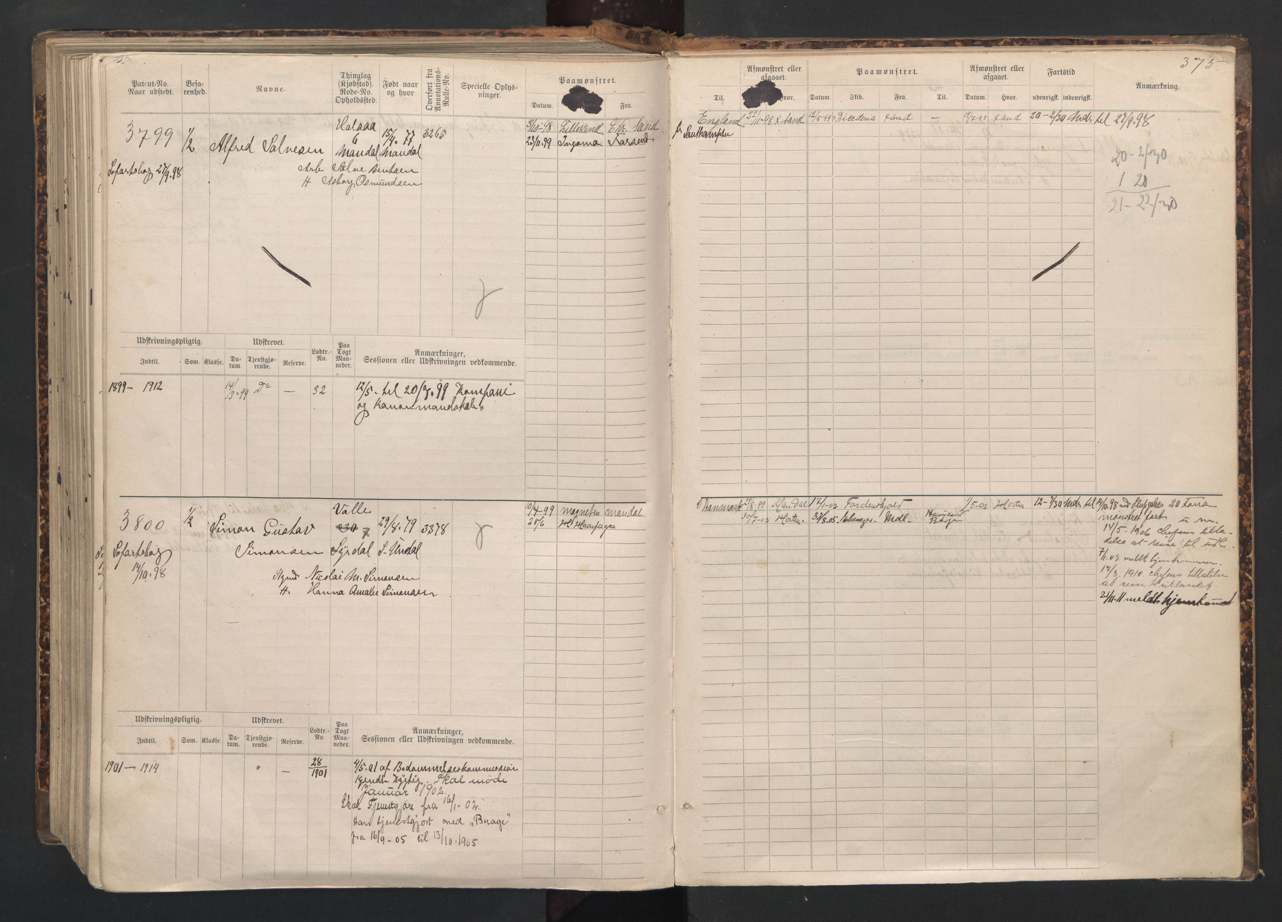 Mandal mønstringskrets, AV/SAK-2031-0016/F/Fb/L0015: Hovedrulle nr 3055-3820, Y-24, 1887-1940, p. 379