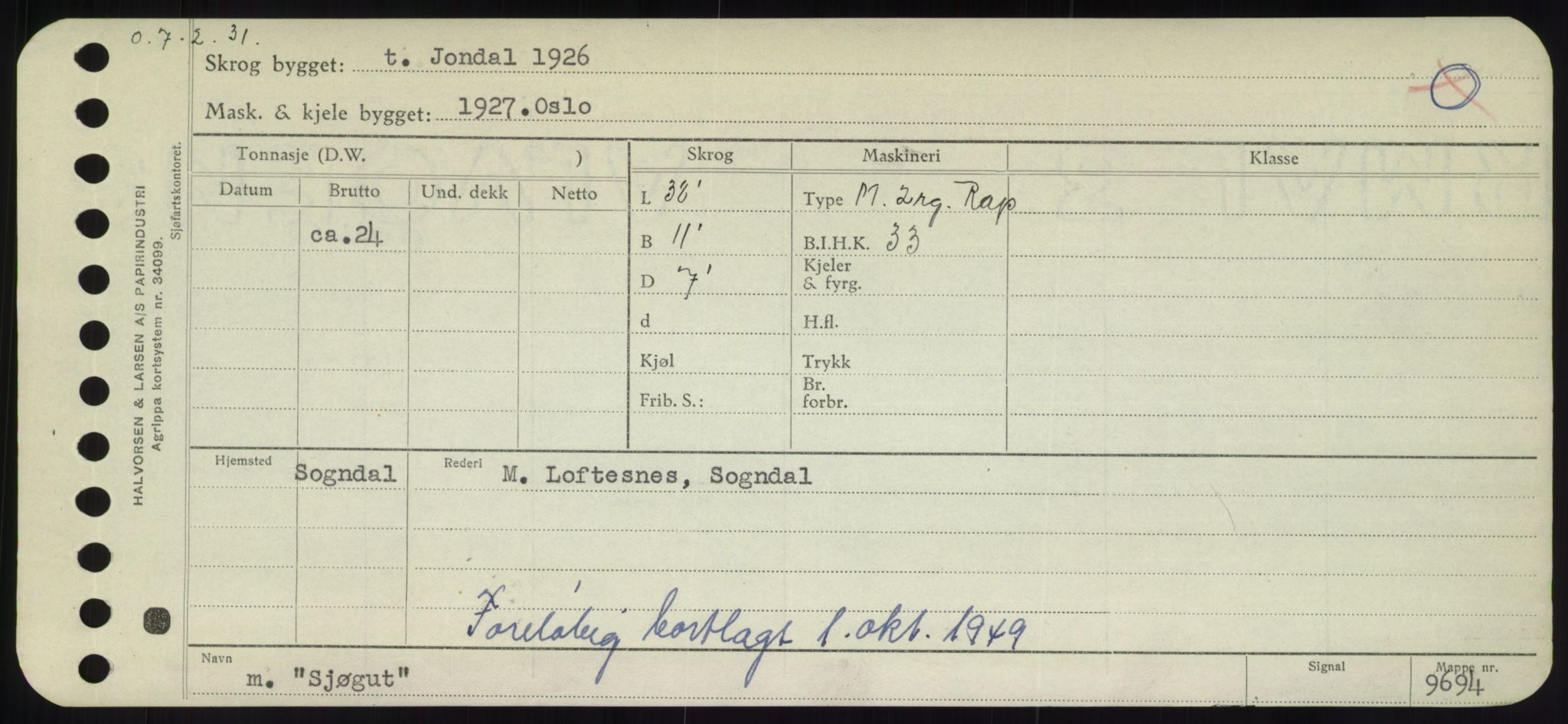 Sjøfartsdirektoratet med forløpere, Skipsmålingen, RA/S-1627/H/Hd/L0033: Fartøy, Sevi-Sjø, p. 385