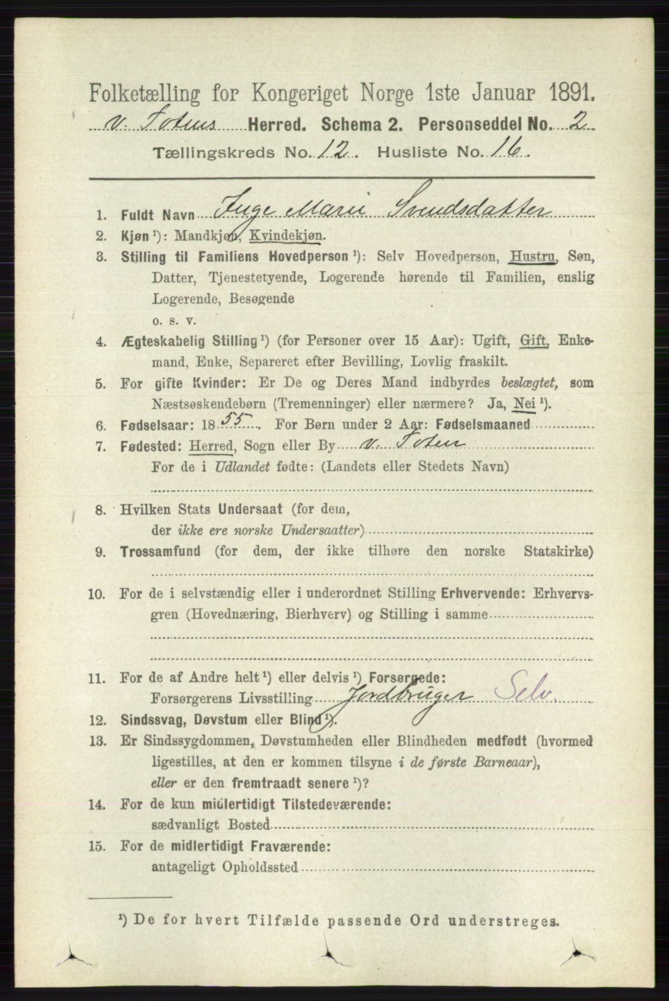 RA, 1891 census for 0529 Vestre Toten, 1891, p. 7374