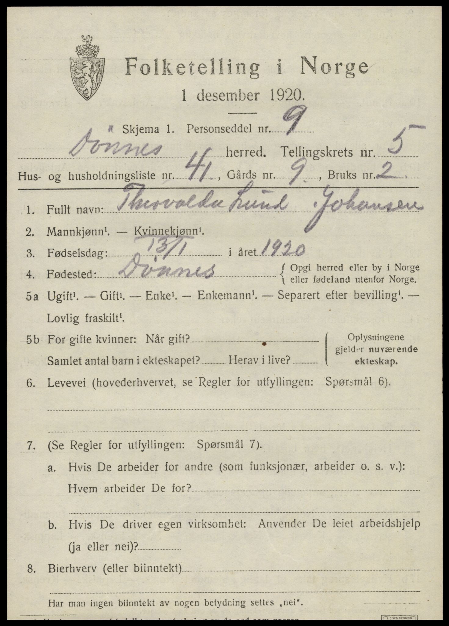 SAT, 1920 census for Dønnes, 1920, p. 3338