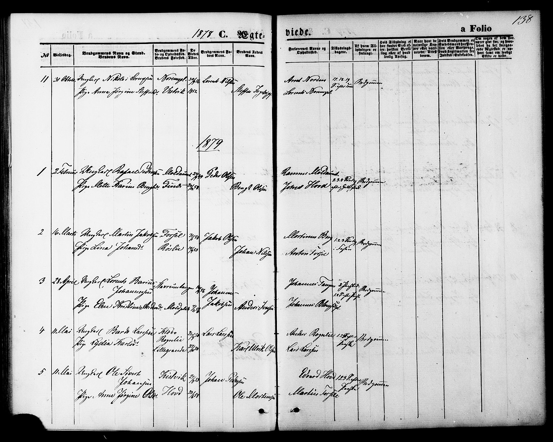 Ministerialprotokoller, klokkerbøker og fødselsregistre - Nord-Trøndelag, SAT/A-1458/744/L0419: Parish register (official) no. 744A03, 1867-1881, p. 138