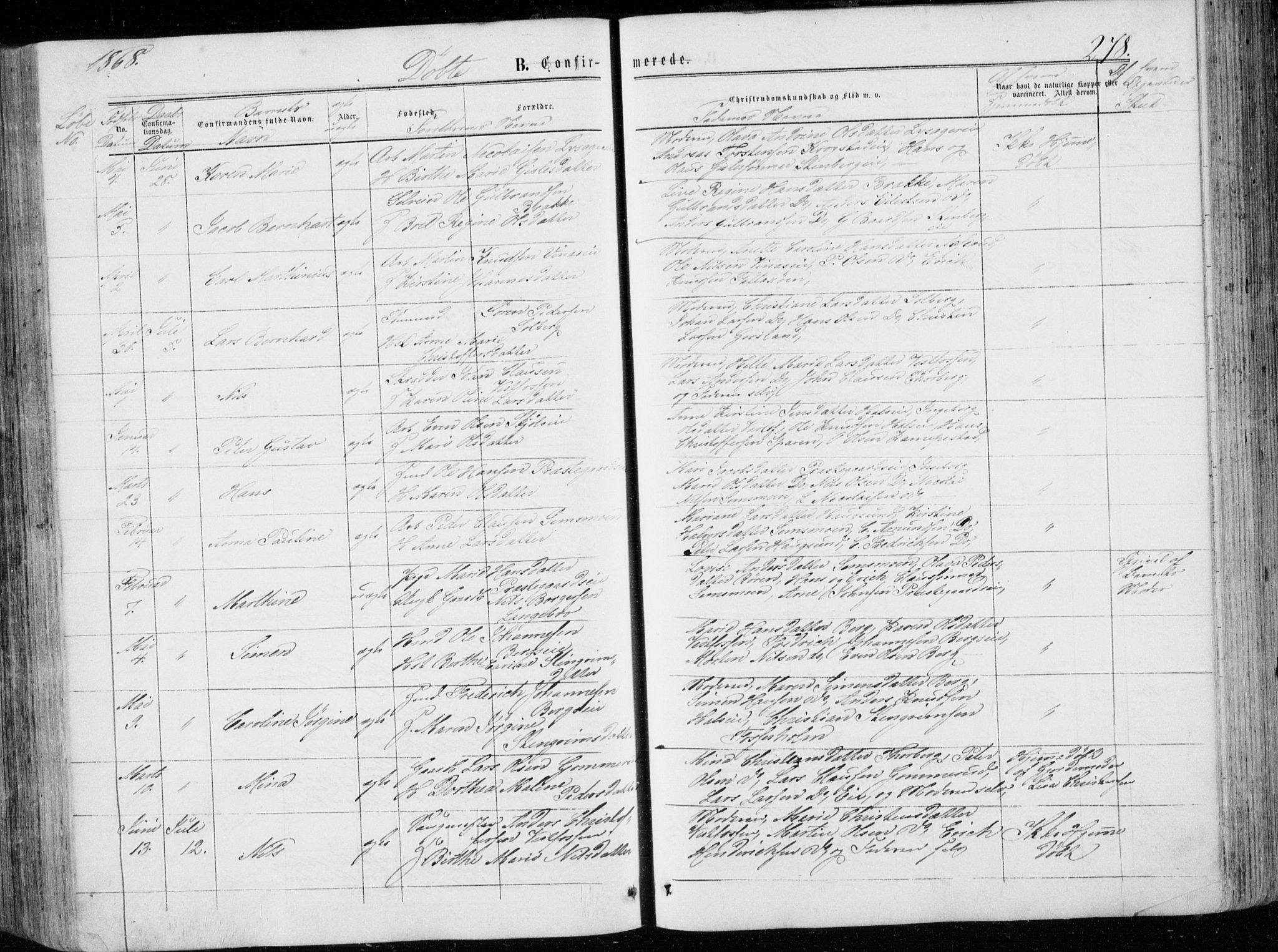 Eiker kirkebøker, AV/SAKO-A-4/G/Ga/L0003: Parish register (copy) no. I 3, 1856-1871, p. 278