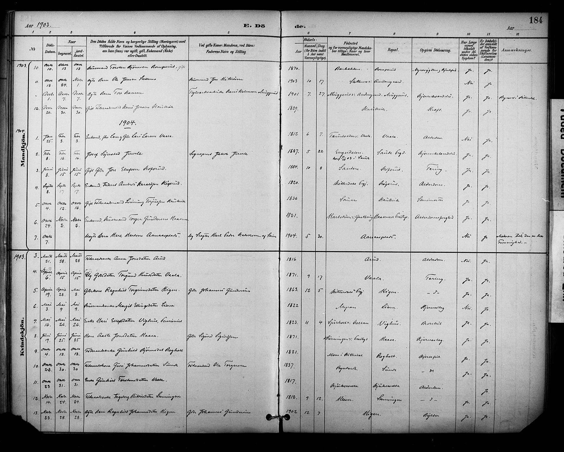 Sauherad kirkebøker, SAKO/A-298/F/Fa/L0009: Parish register (official) no. I 9, 1887-1912, p. 184
